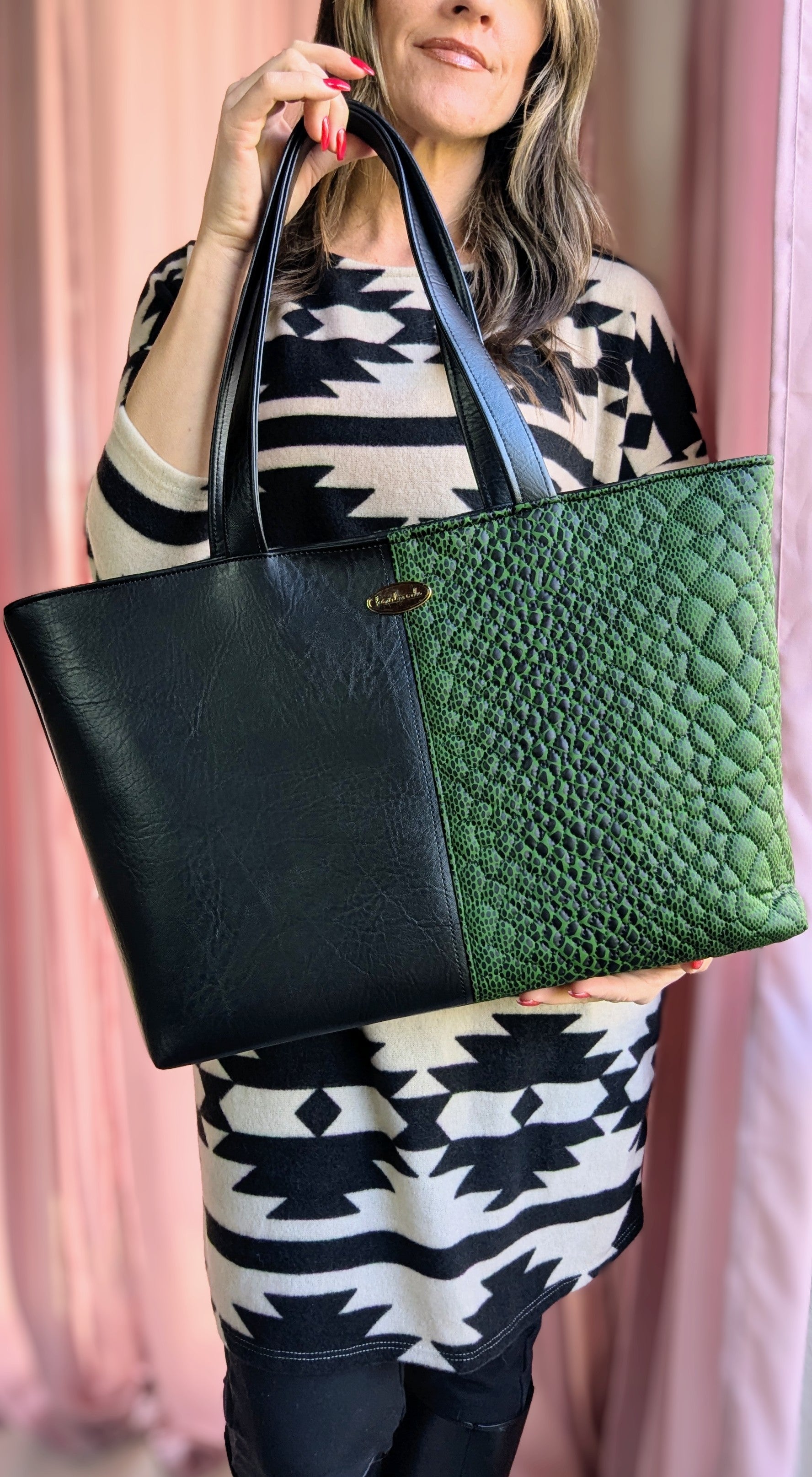 Camilla Tote- Black and Snakeskin