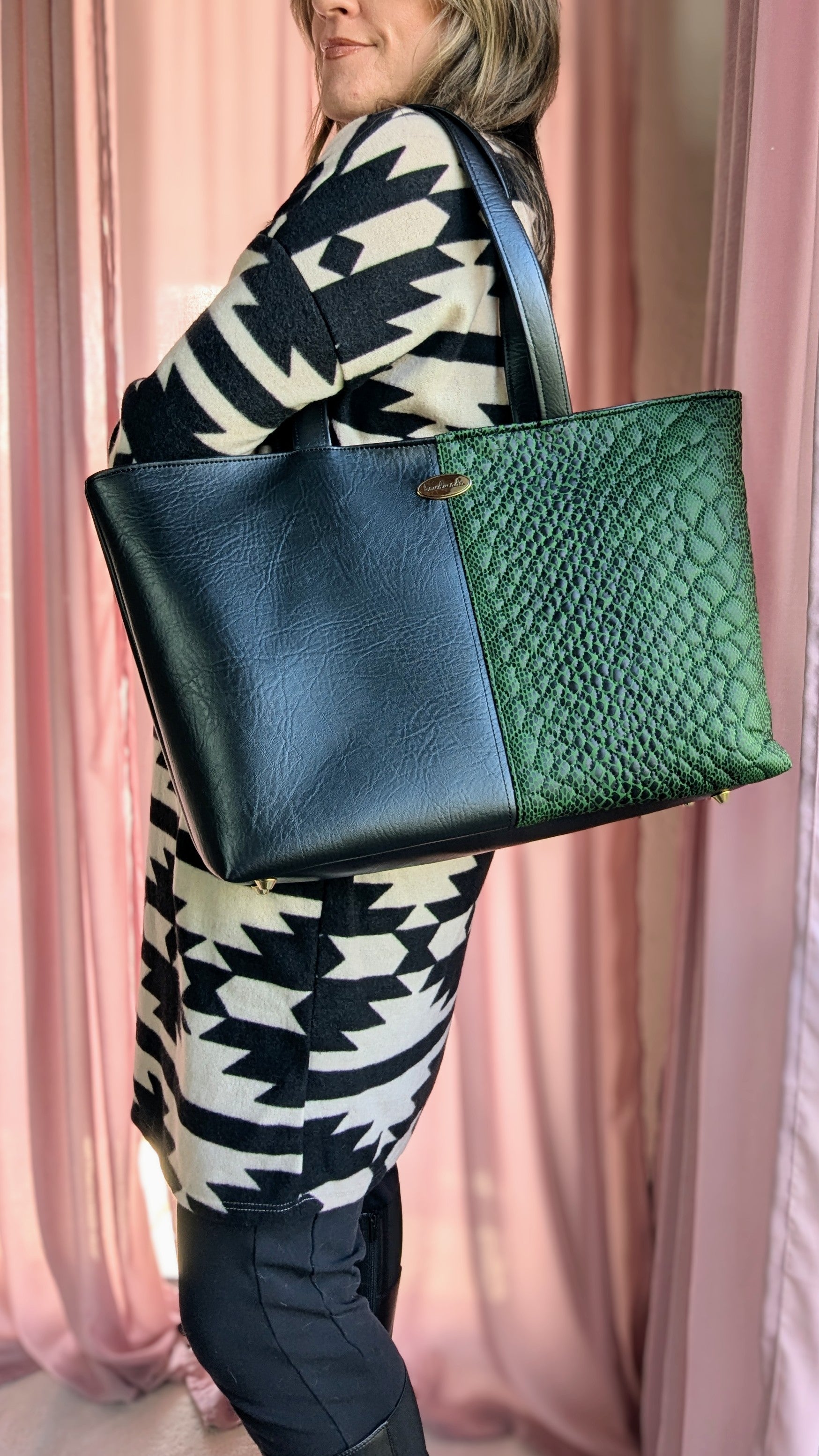 Camilla Tote- Black and Snakeskin