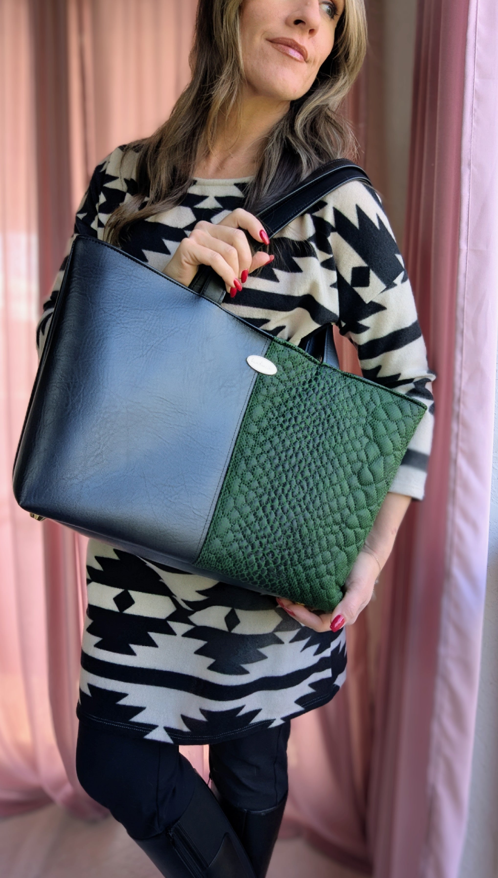 Camilla Tote- Black and Snakeskin