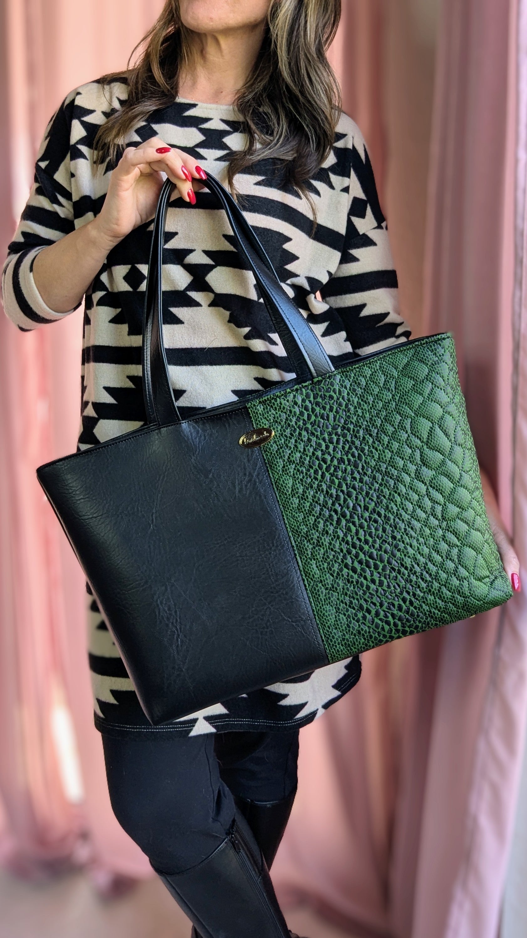 Camilla Tote- Black and Snakeskin