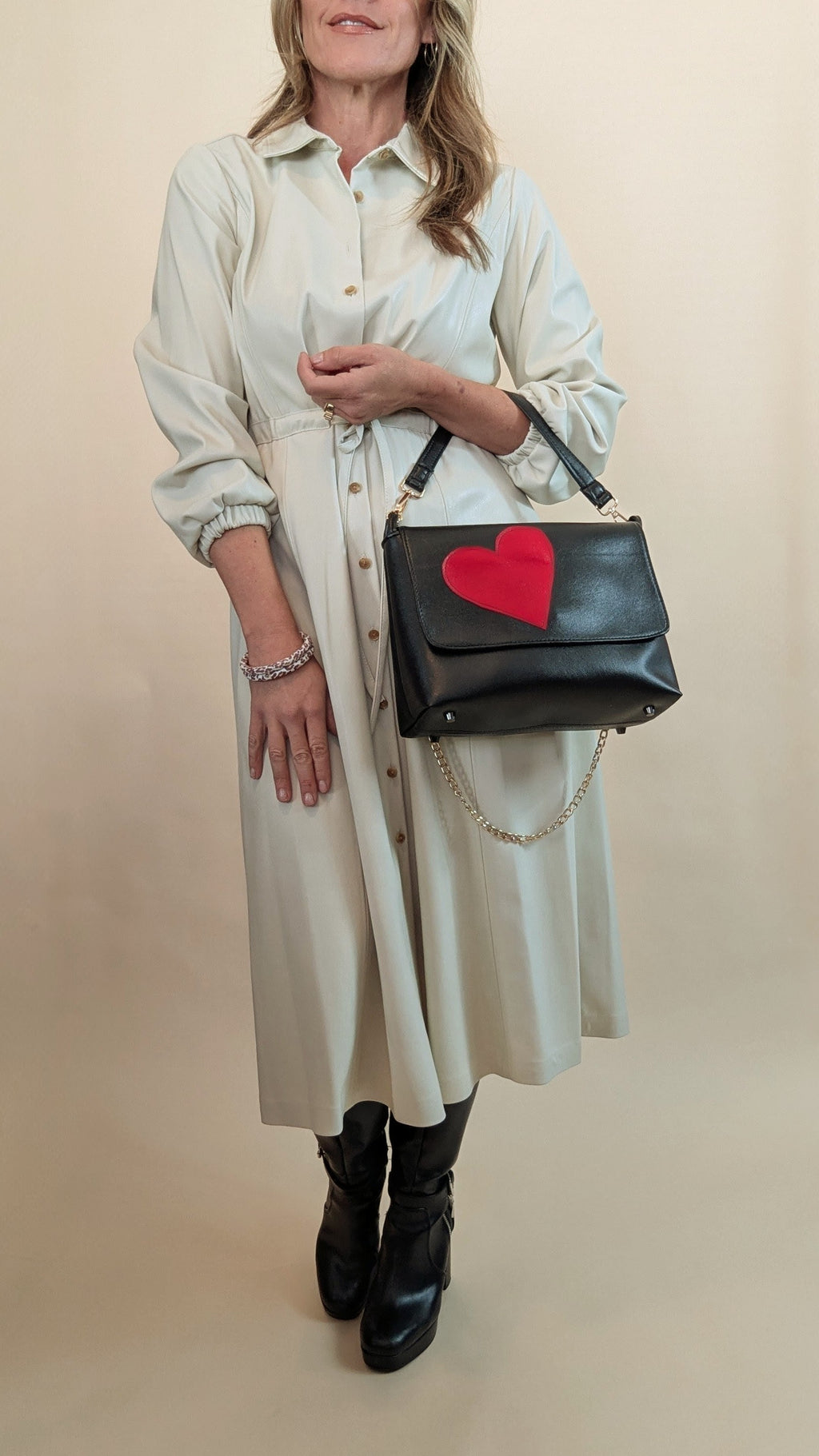 Charlotte Bag- Large Black w/red Hearts