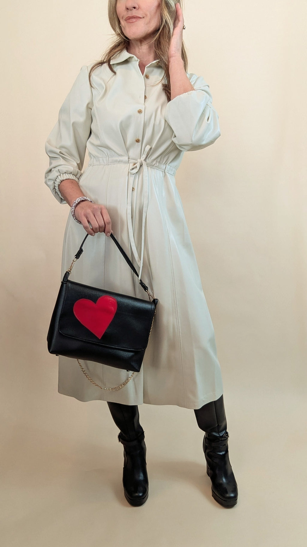 Charlotte Bag- Large Black w/red Hearts