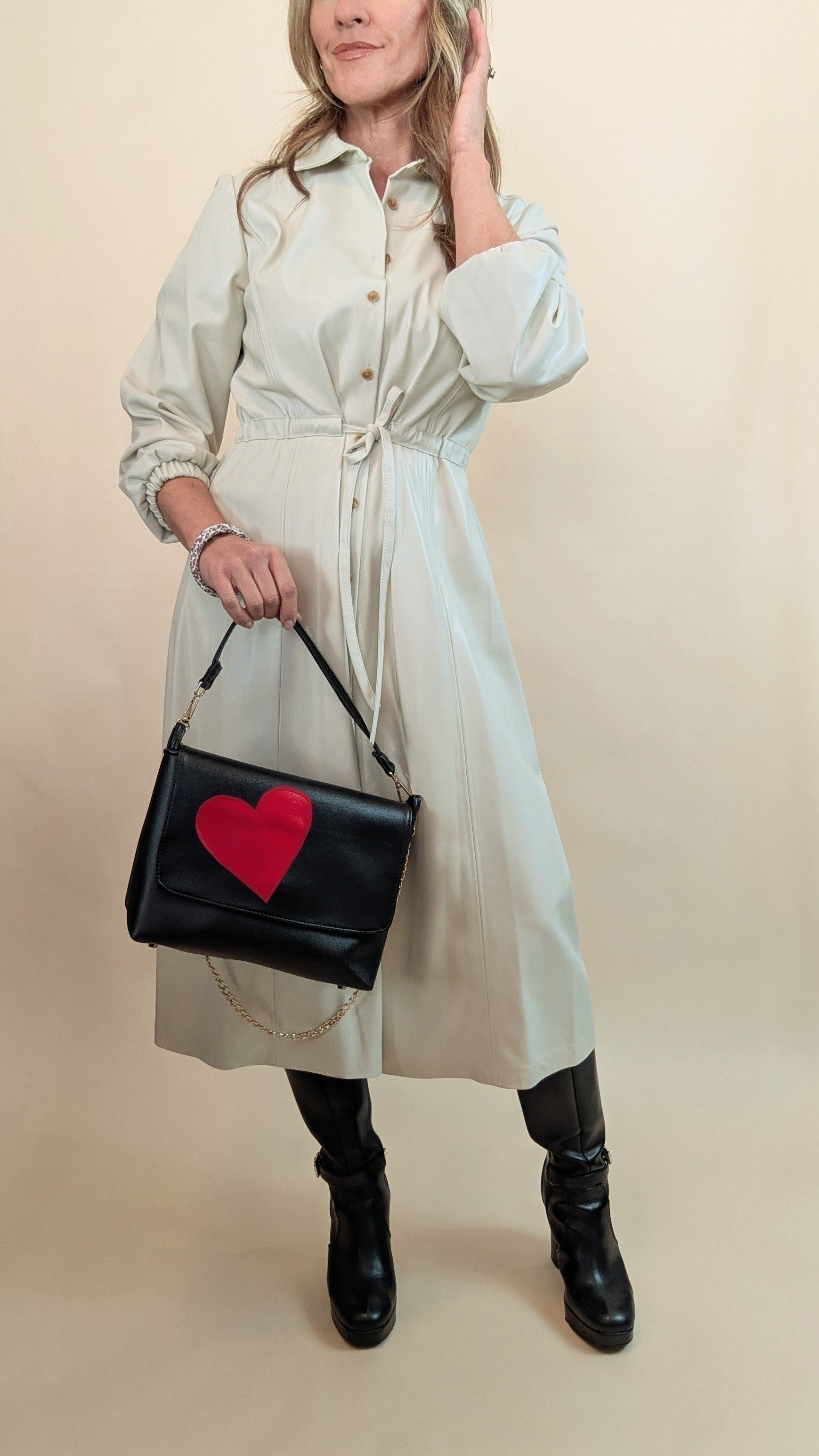 Charlotte Bag- Large Black w/red Hearts