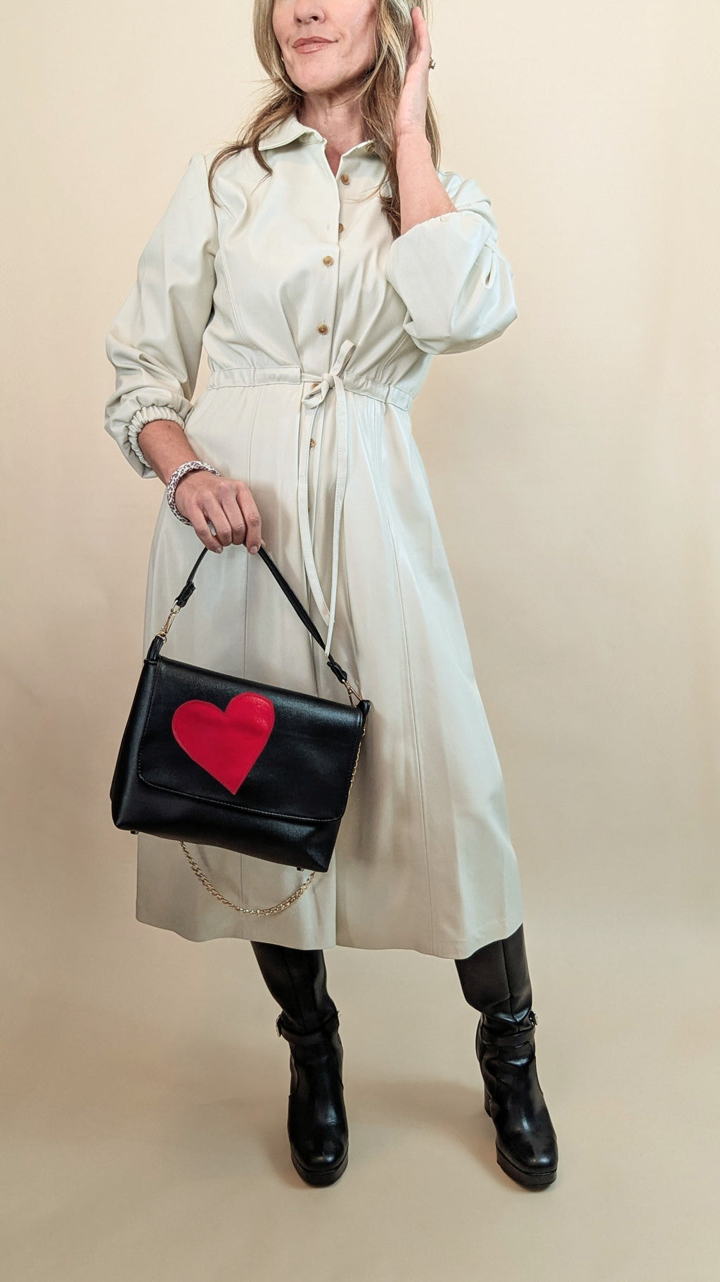 Charlotte Bag- Large Black w/red Hearts