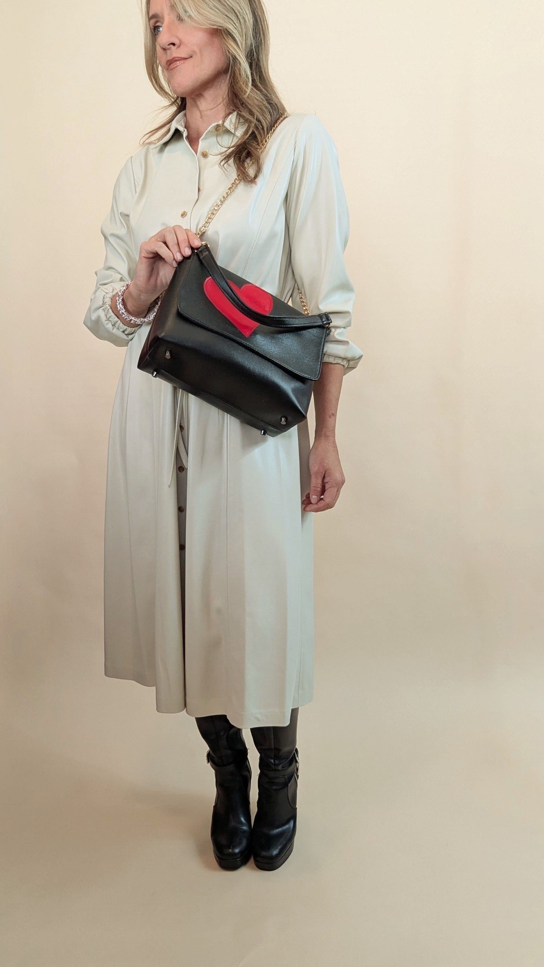 Charlotte Bag- Large Black w/red Hearts