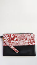 Cait Zippered Clutch- Red & White Geometric