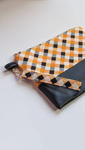 Load image into Gallery viewer, Cait Zippered Clutch- Orange &amp; Black Plaid
