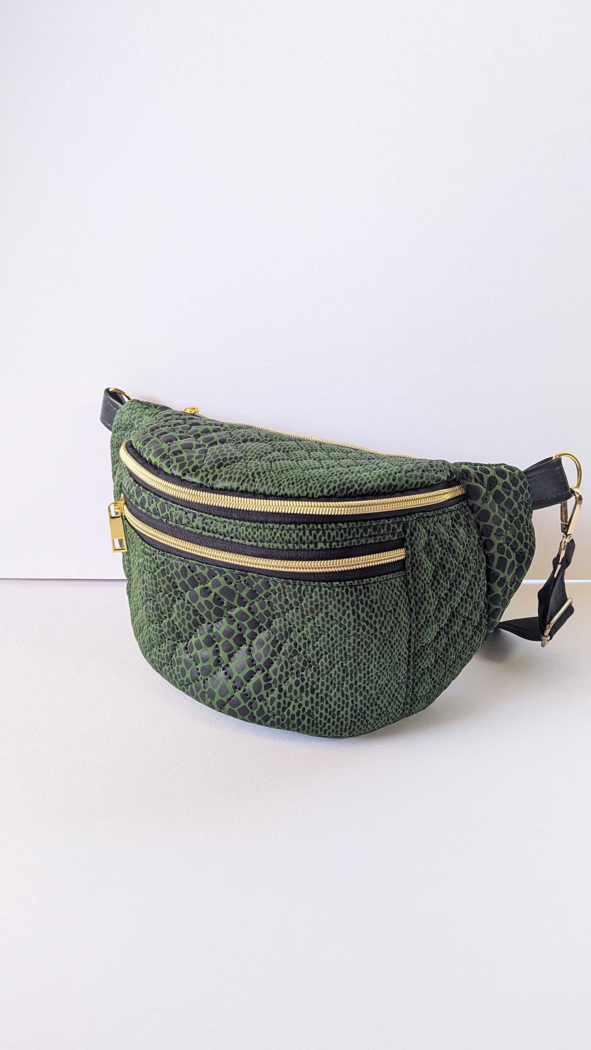 Camryn Bum Bag Emerald Snake Shop Clutched