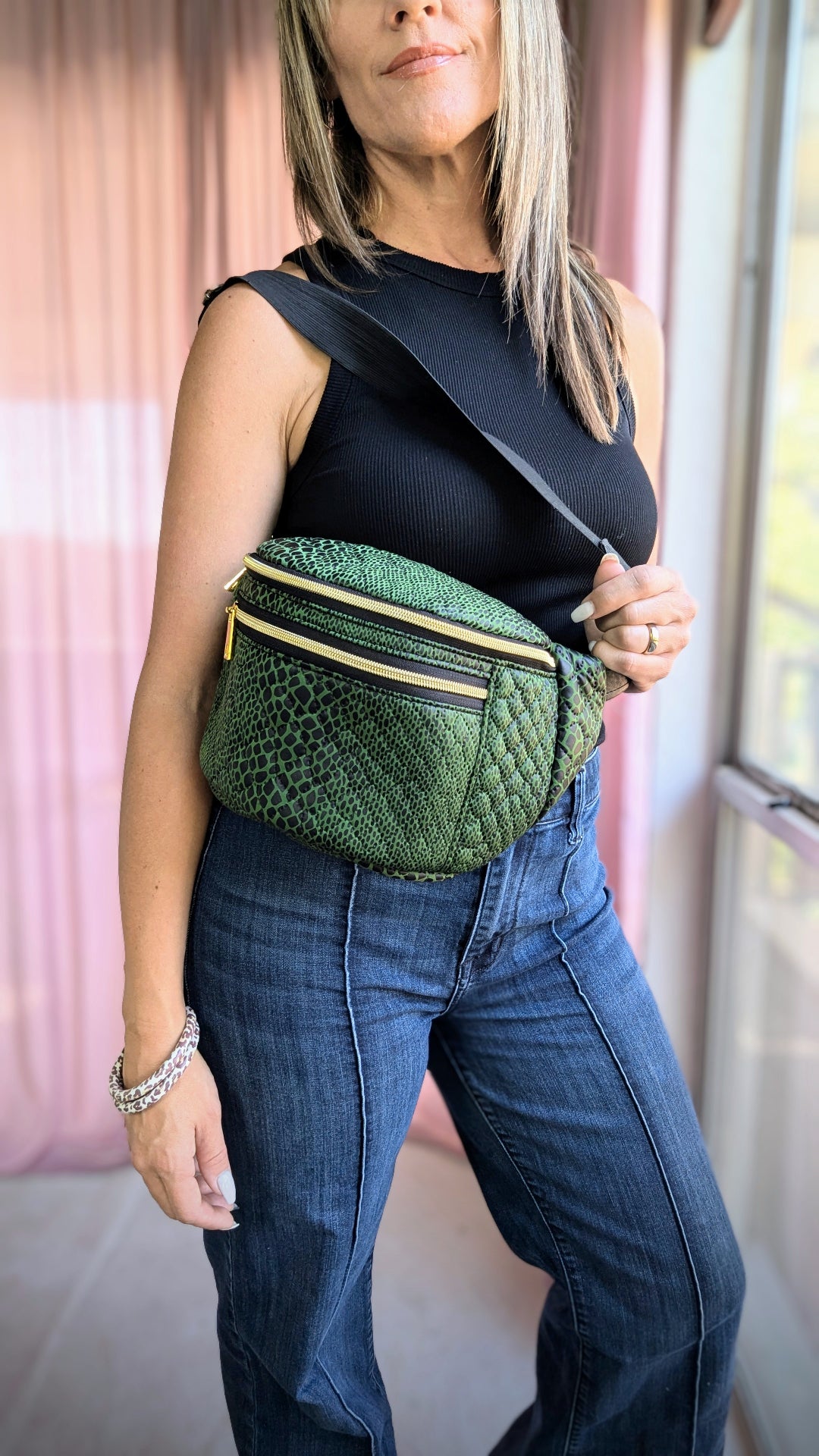 Camryn Bum Bag- Emerald Snake