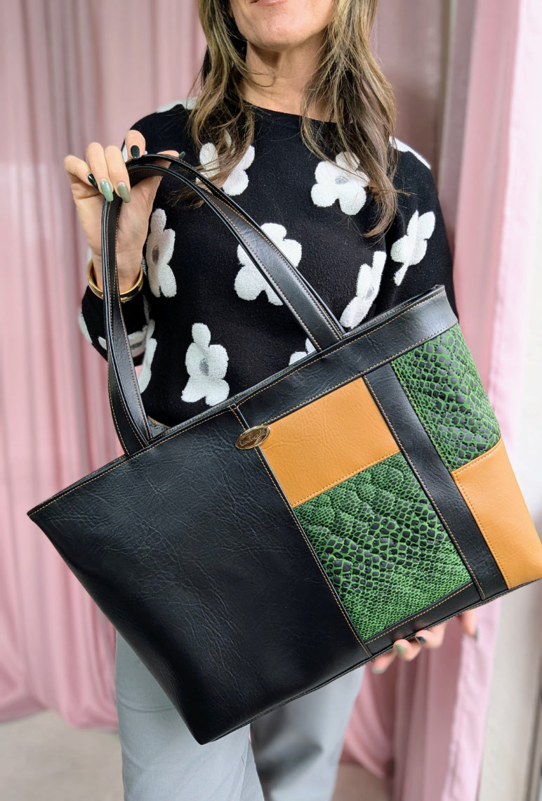 Camilla Tote- Snakeskin & Caramel