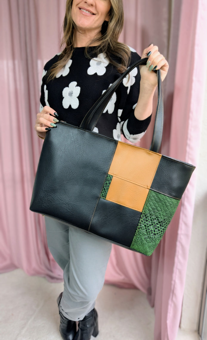 Camilla Tote- Snakeskin & Caramel