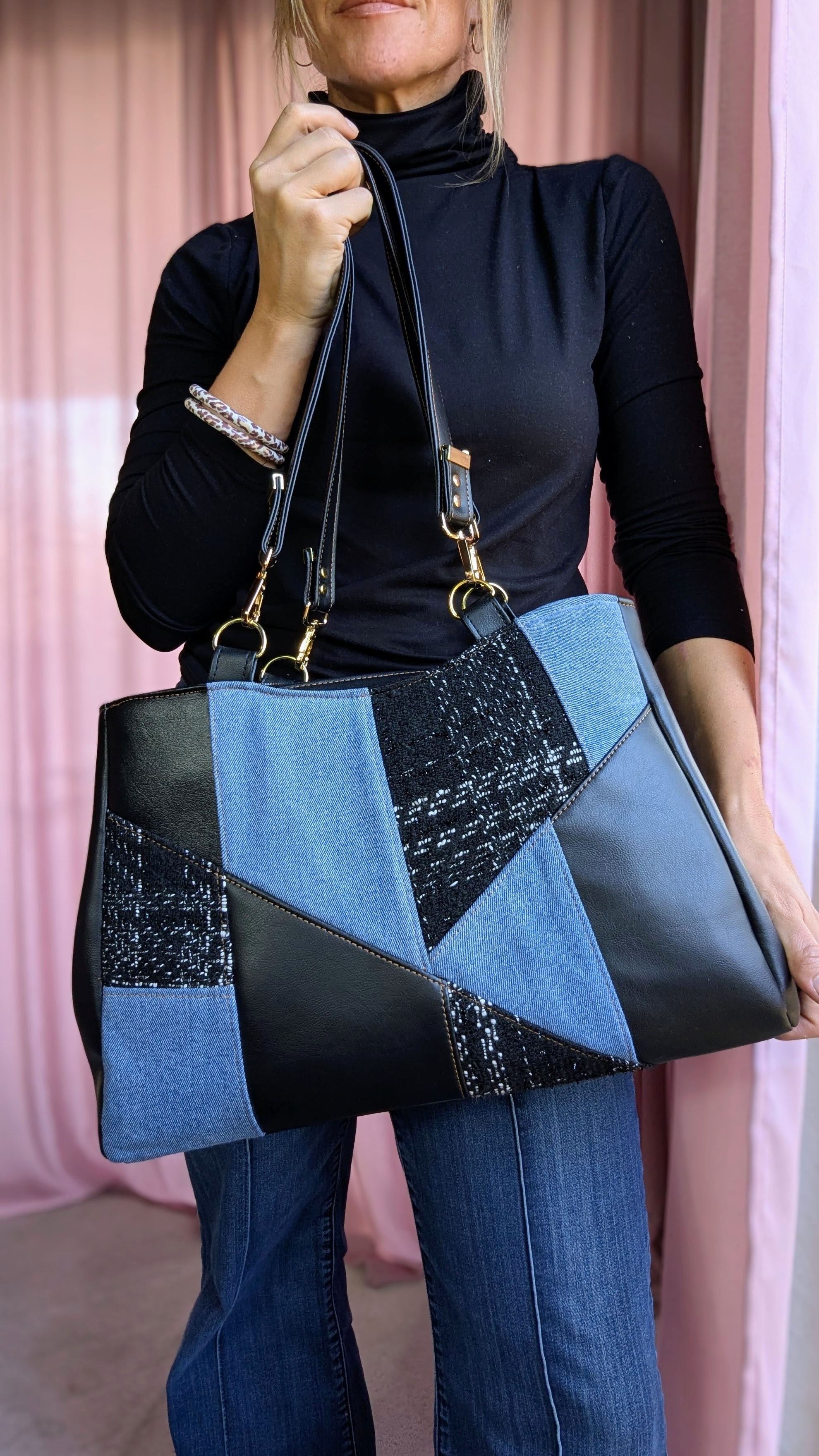 Callista Bag- Black, Denim & Tweed