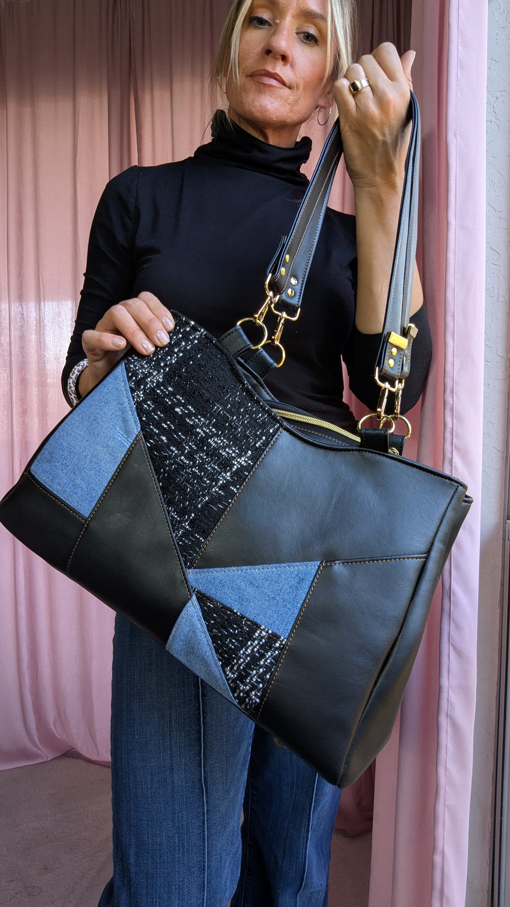 Callista Bag- Black, Denim & Tweed
