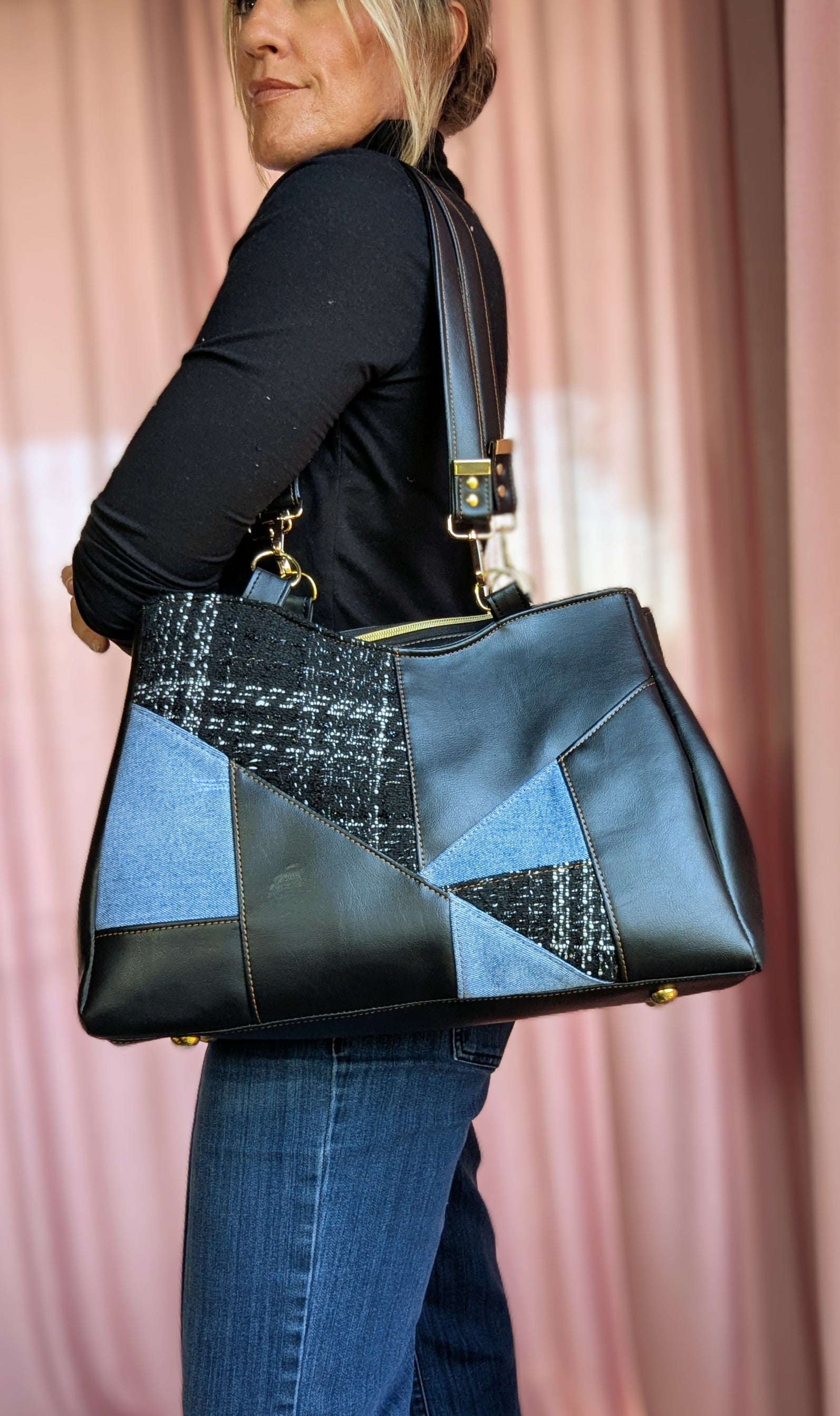 Callista Bag- Black, Denim & Tweed