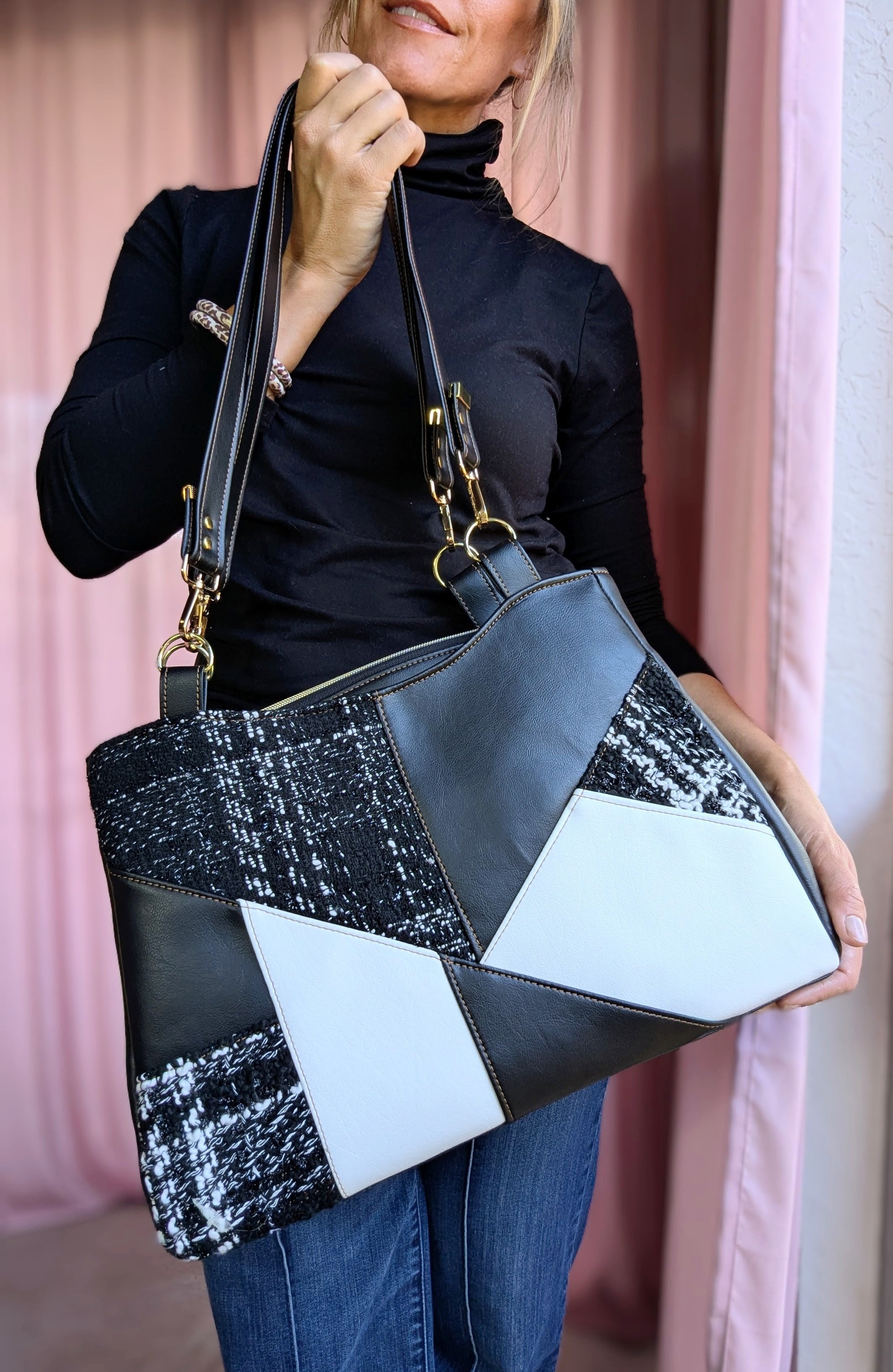 Callista Bag- Black, White & Tweed