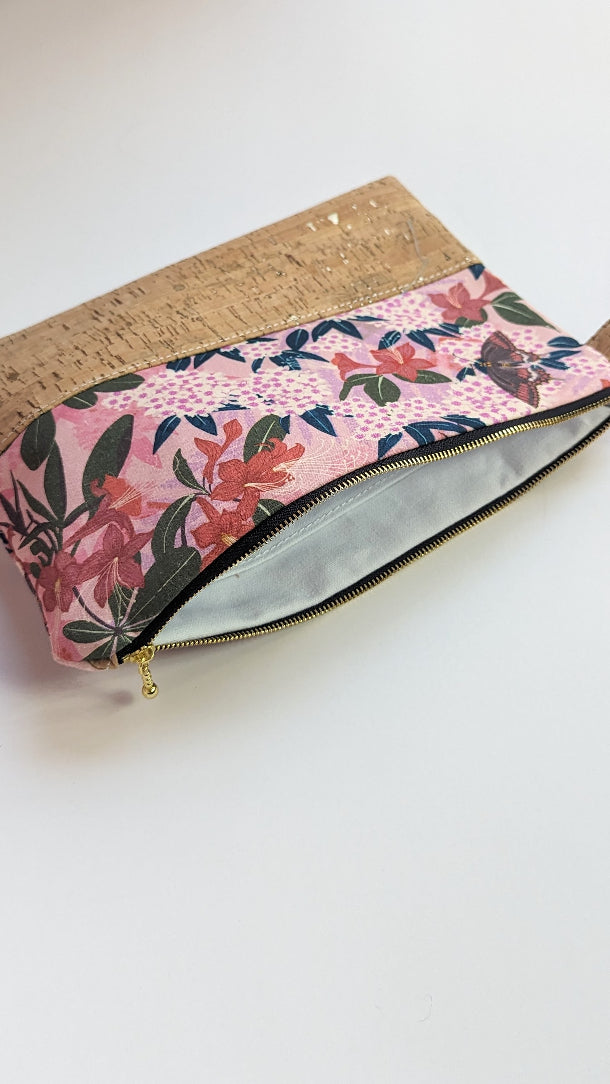 Cait Zippered Clutched- Floral & Cork