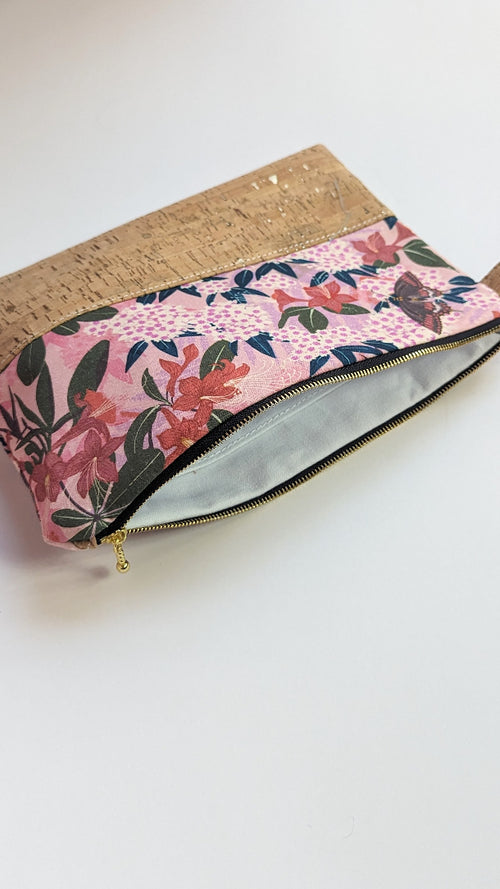Cait Zippered Clutched- Floral & Cork
