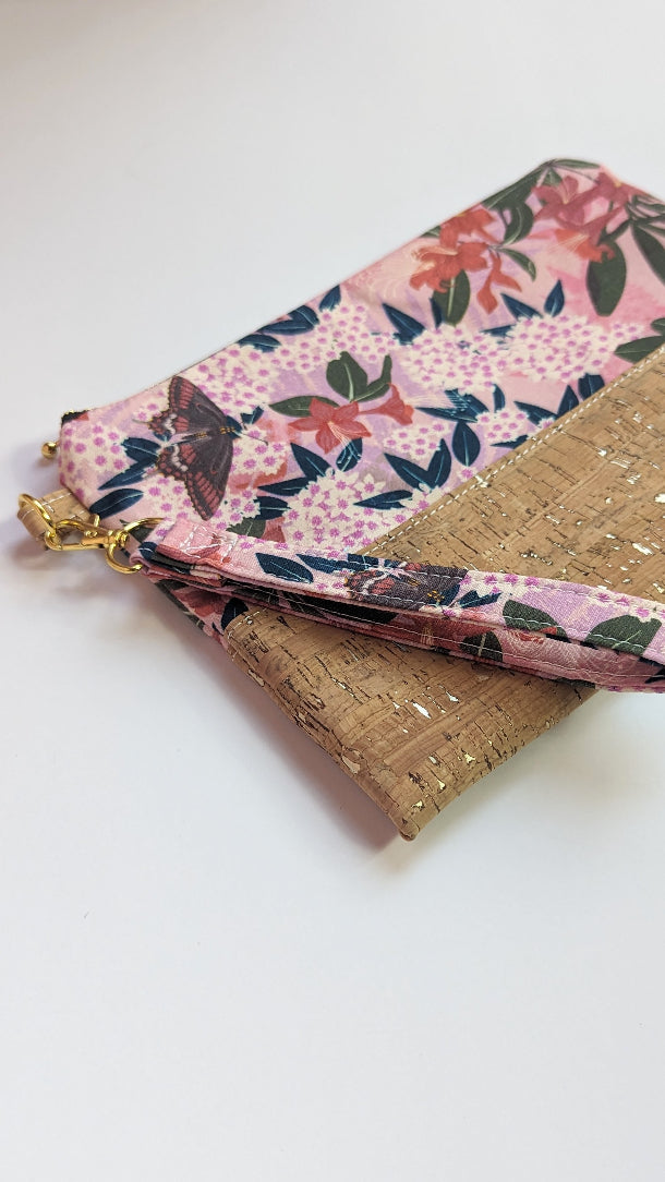 Cait Zippered Clutched- Floral & Cork