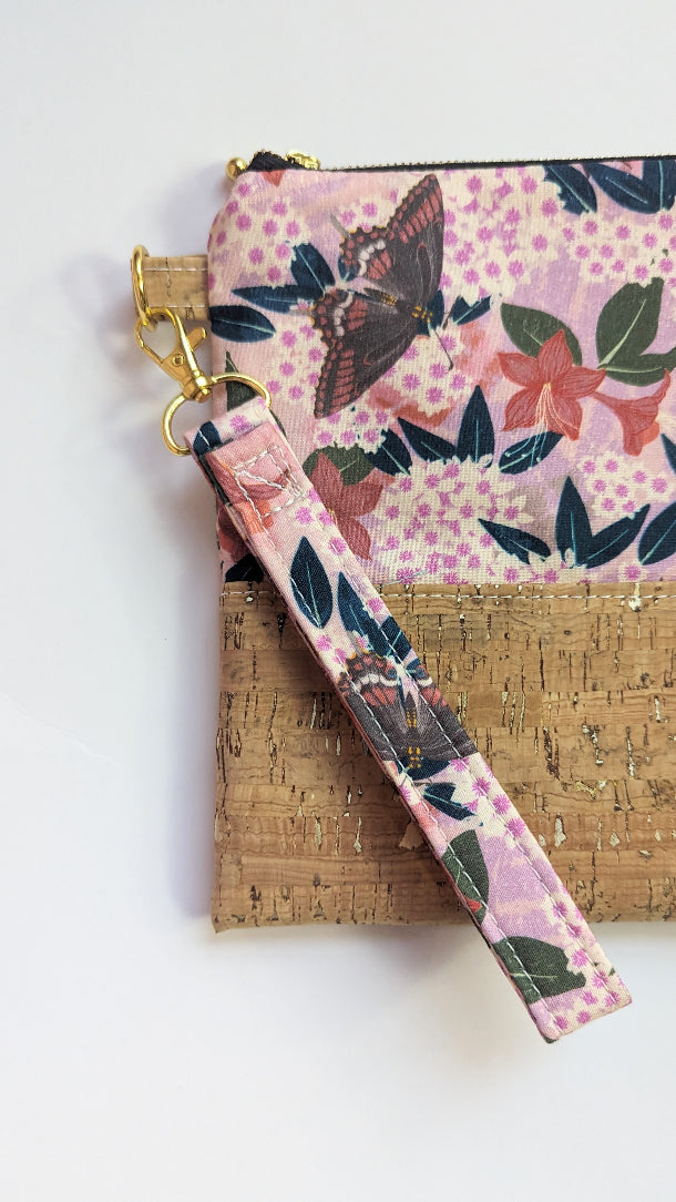 Cait Zippered Clutched- Floral & Cork