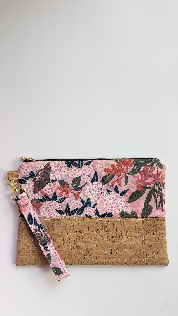Cait Zippered Clutched- Floral & Cork