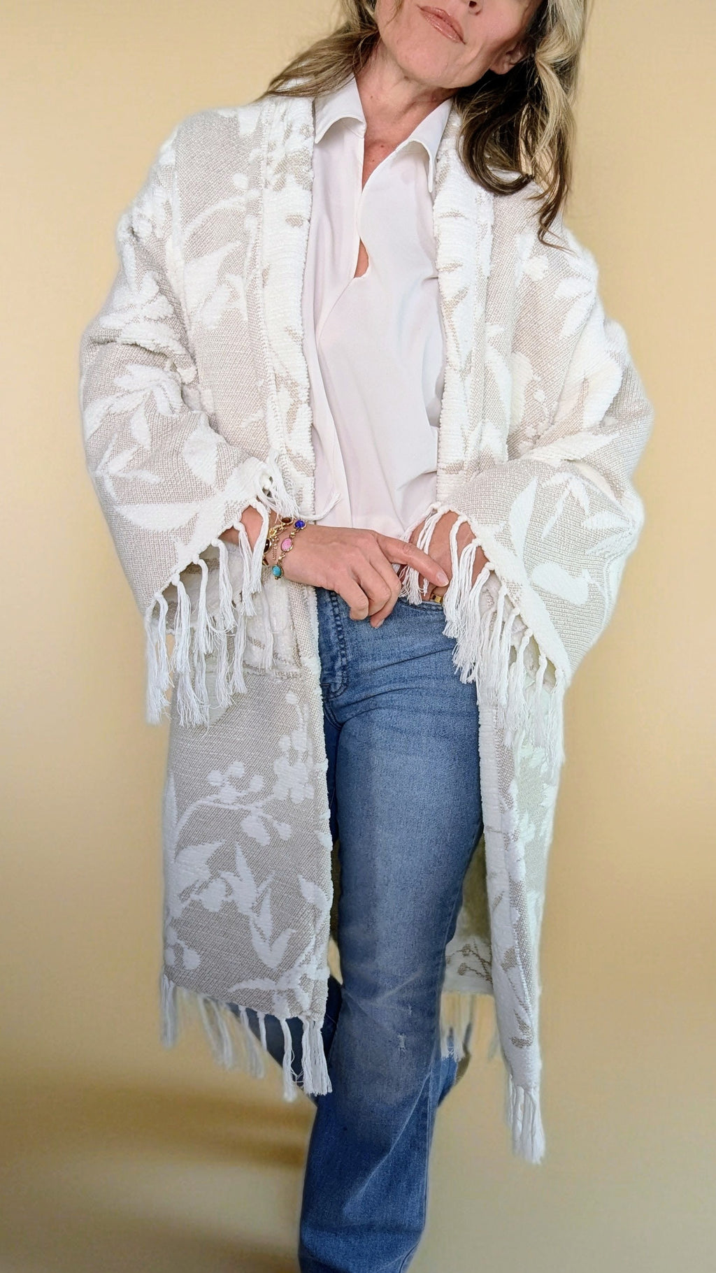 Blanket Cardigan- Birds & Fringe
