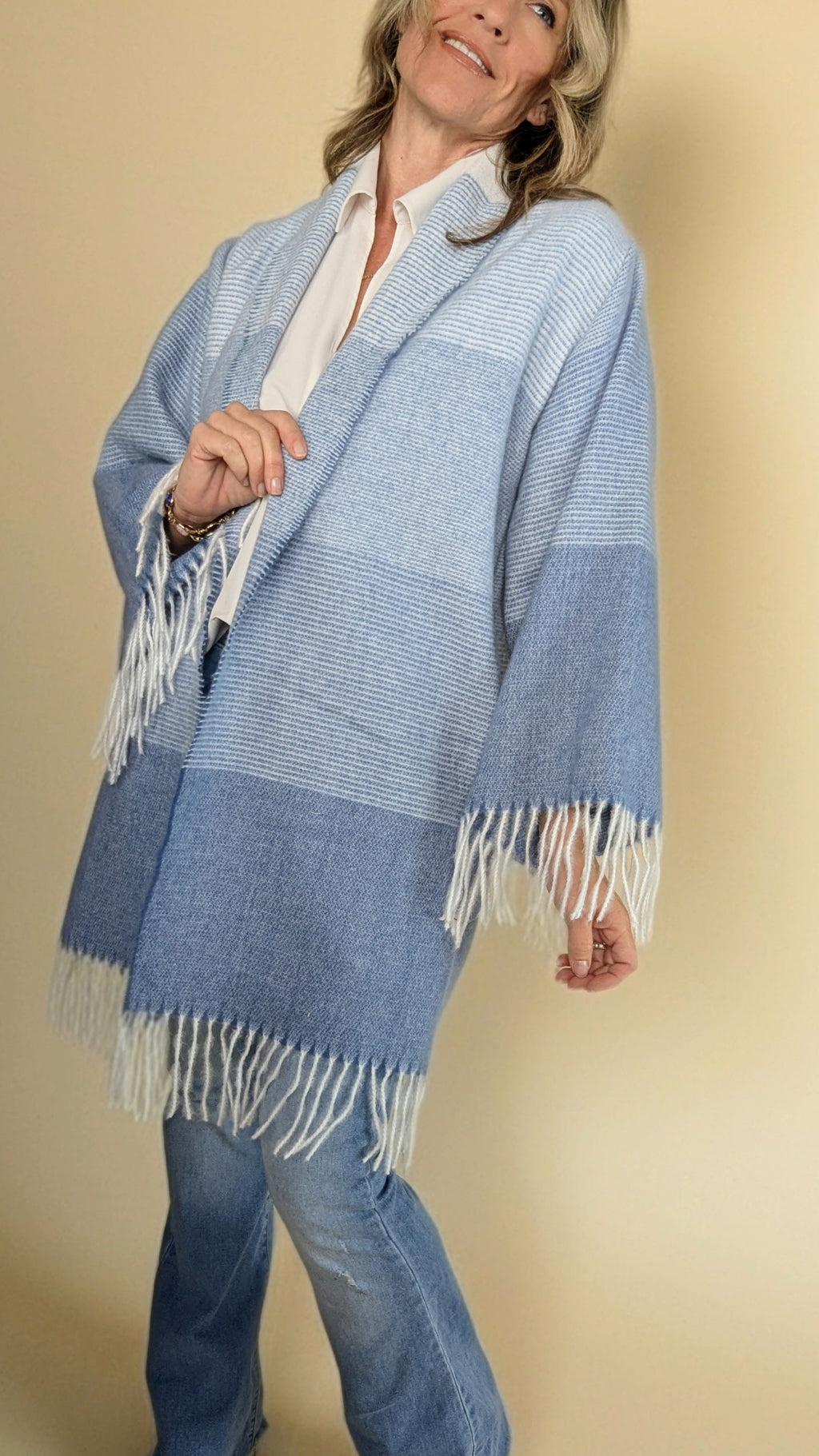 Blanket Cardigan- Blue Stripes