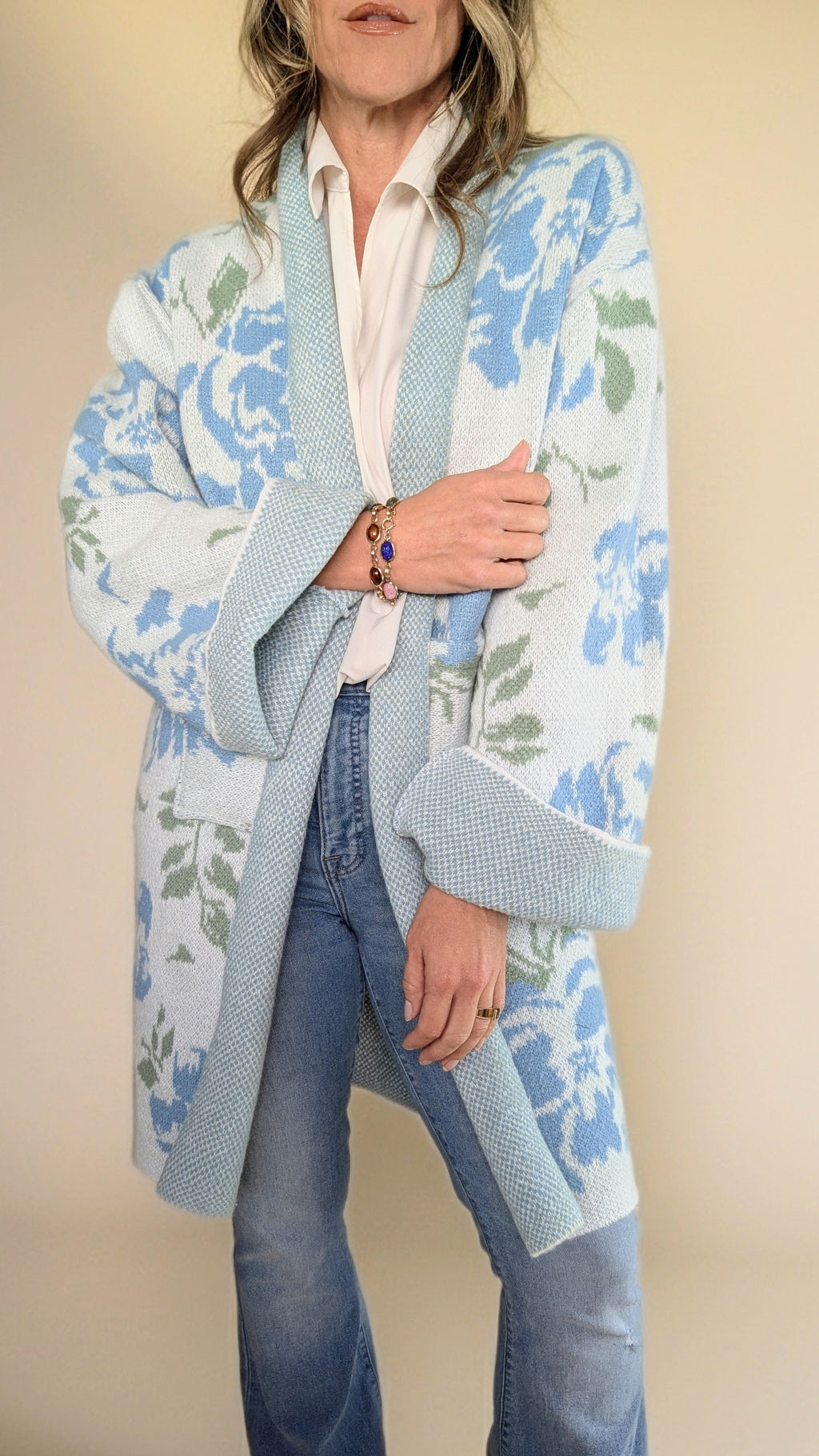 Blanket Cardigan- Blue Floral