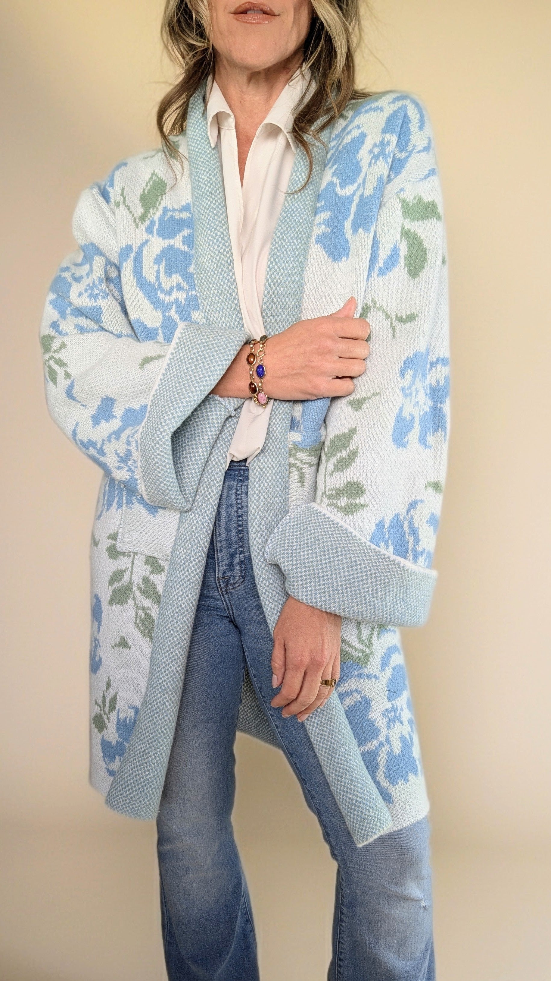 Blanket Cardigan- Blue Floral