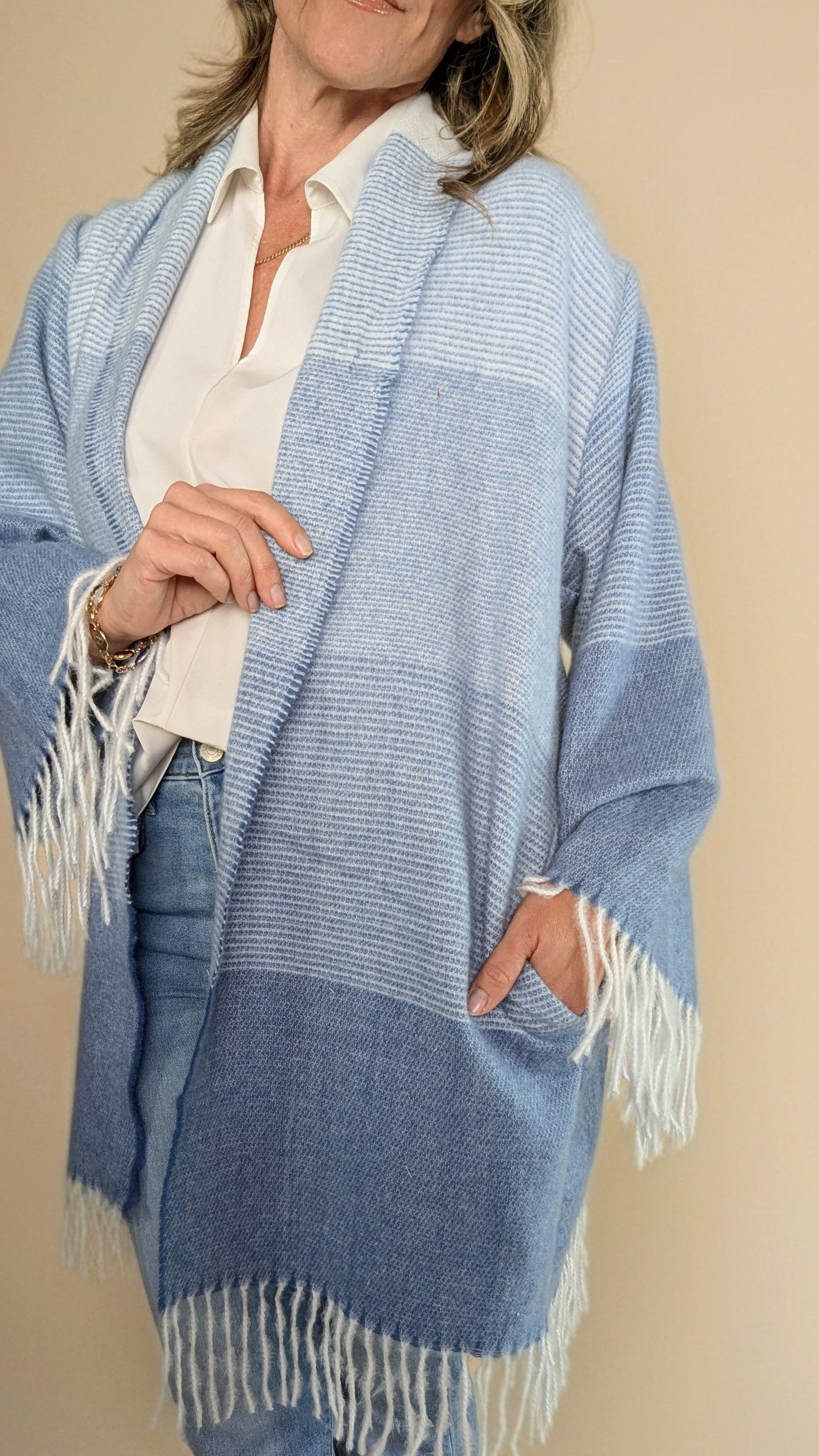 Blanket Cardigan- Blue Stripes