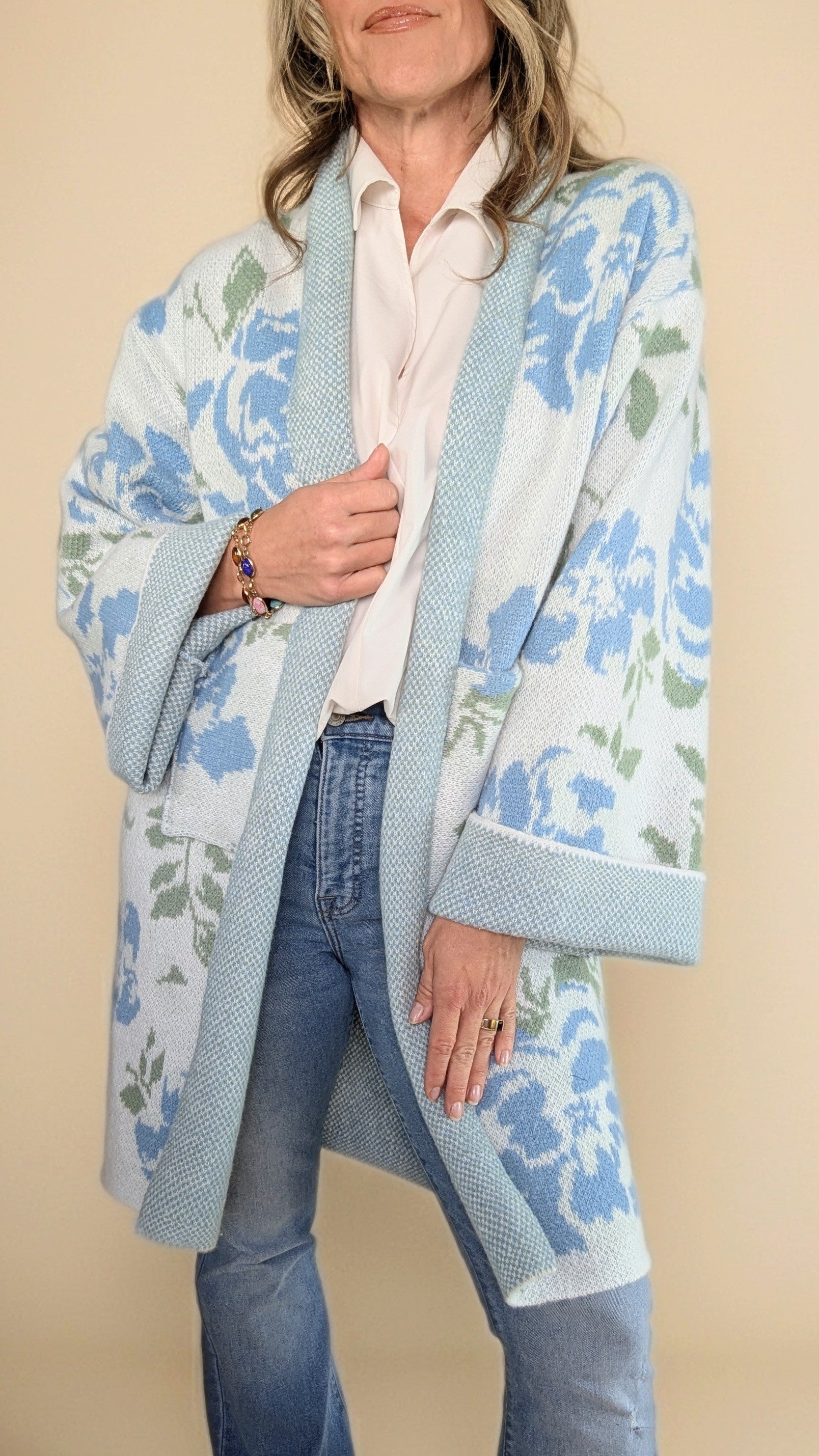 Blanket Cardigan- Blue Floral