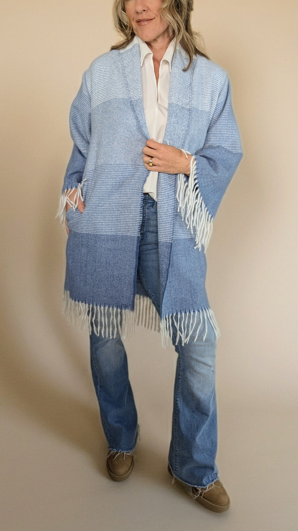 Blanket Cardigan- Blue Stripes