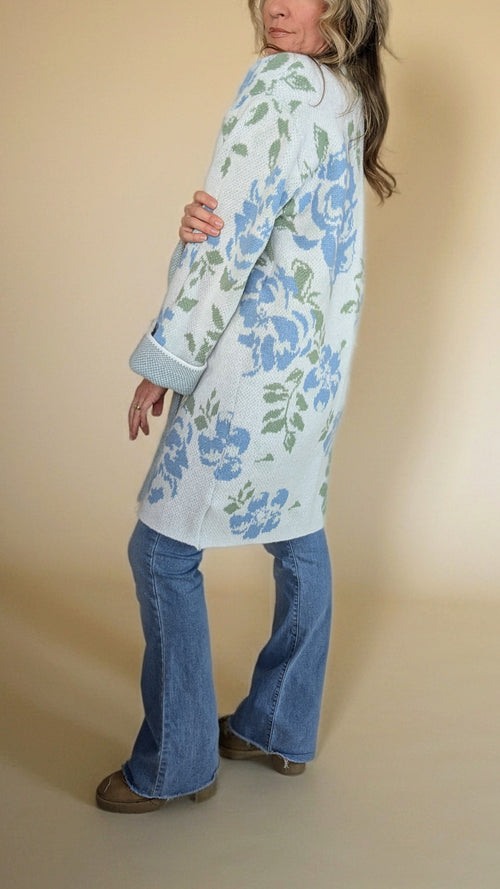 Blanket Cardigan- Blue Floral