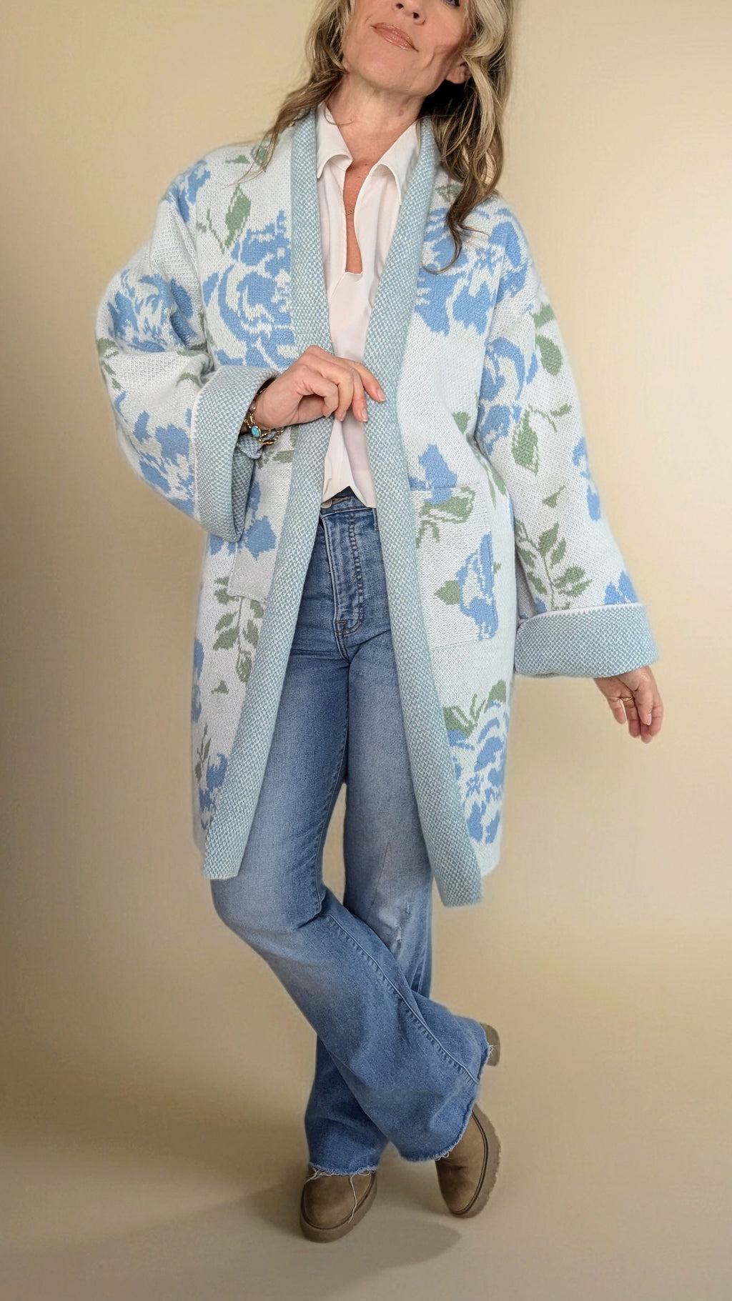 Blanket Cardigan- Blue Floral