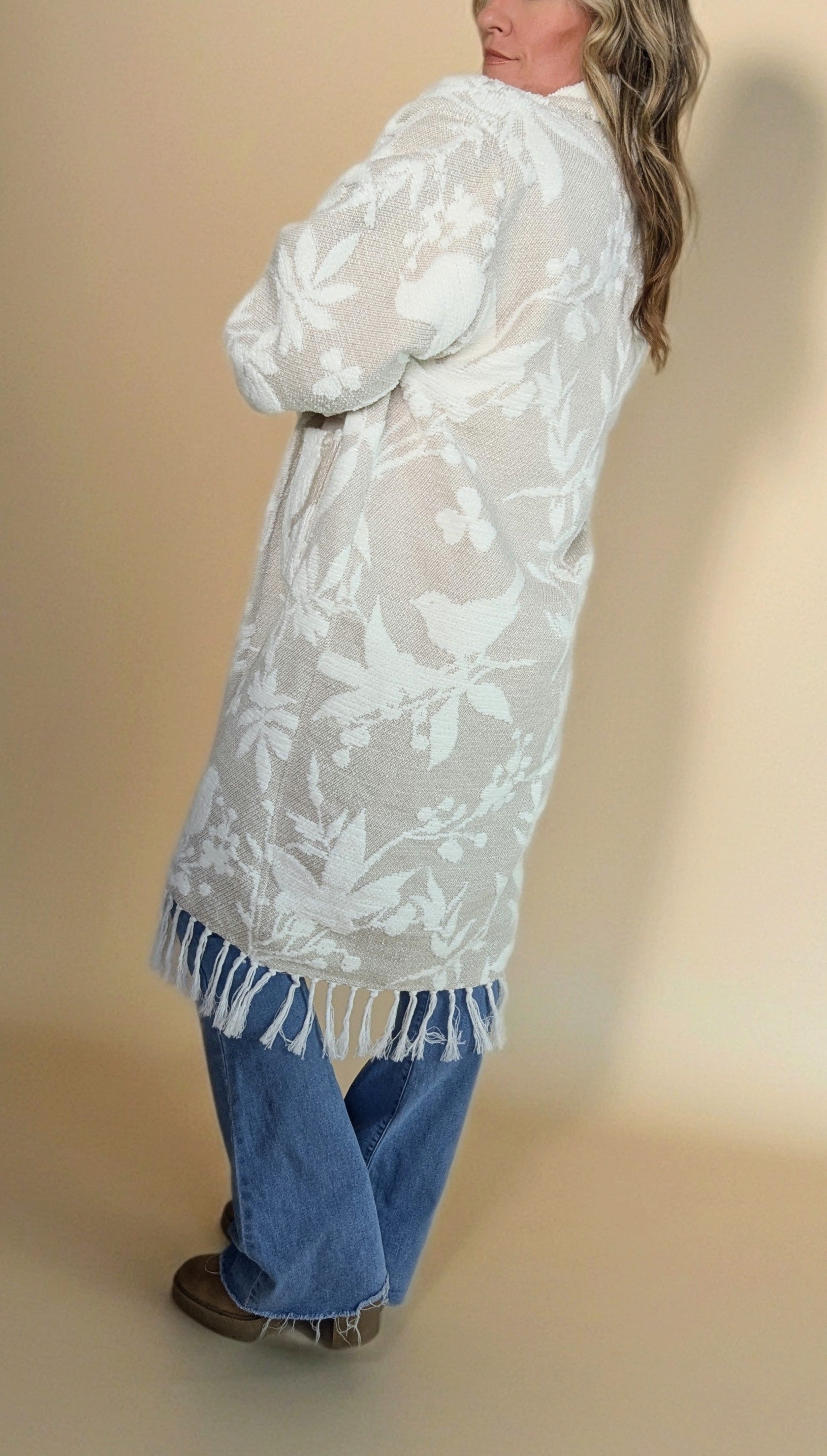 Blanket Cardigan- Birds & Fringe
