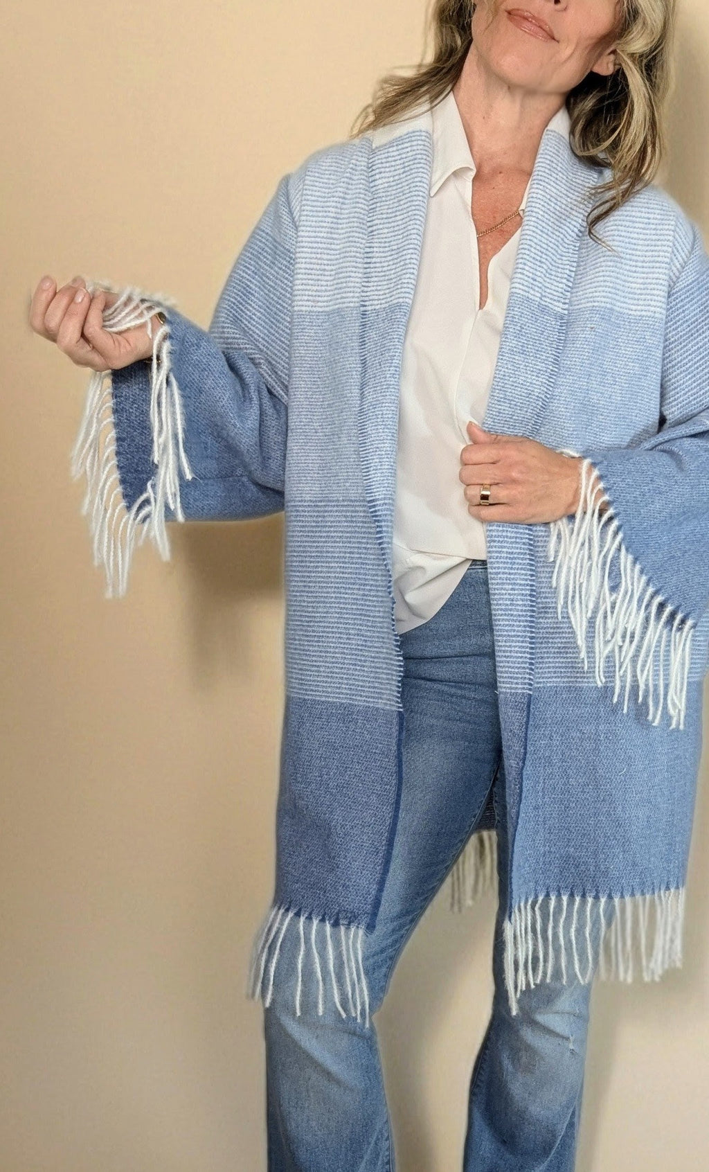 Blanket Cardigan- Blue Stripes