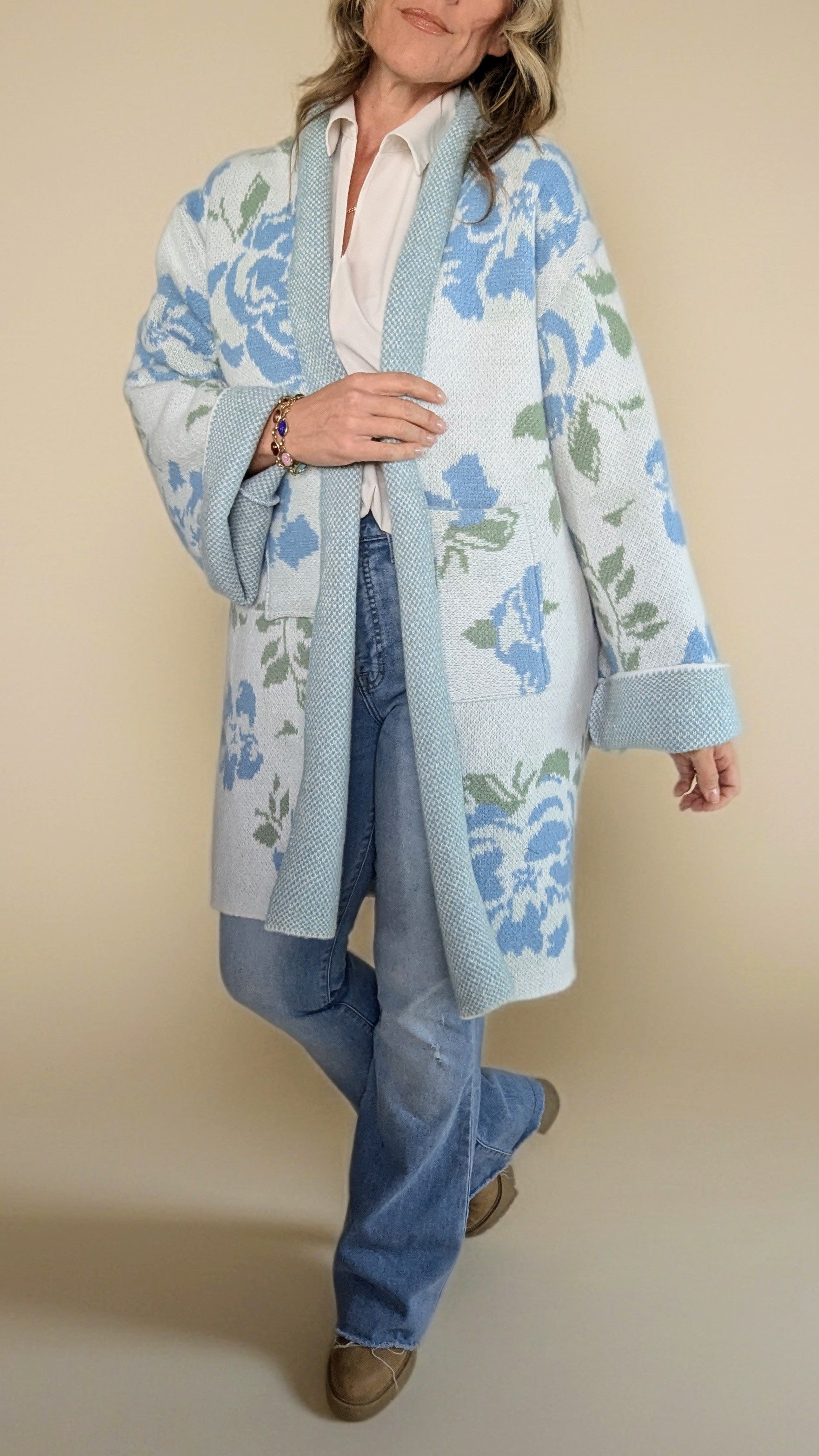 Blanket Cardigan- Blue Floral