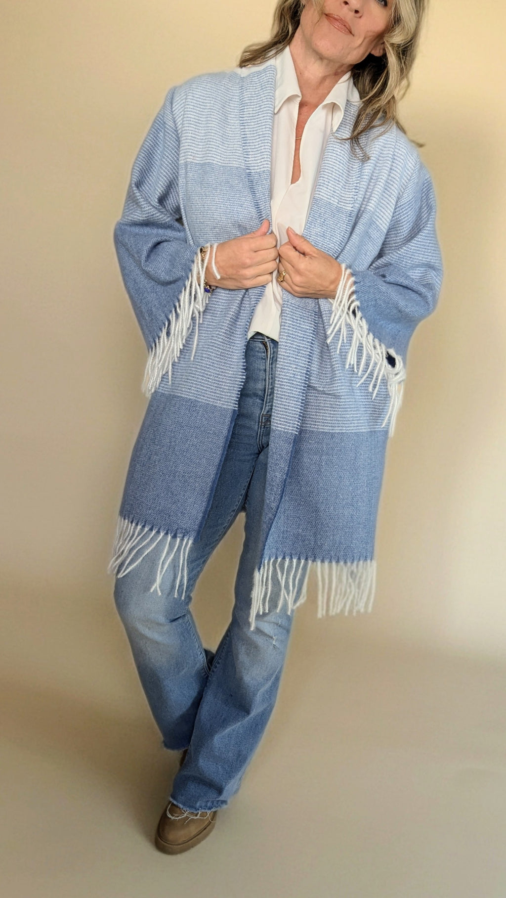 Blanket Cardigan- Blue Stripes