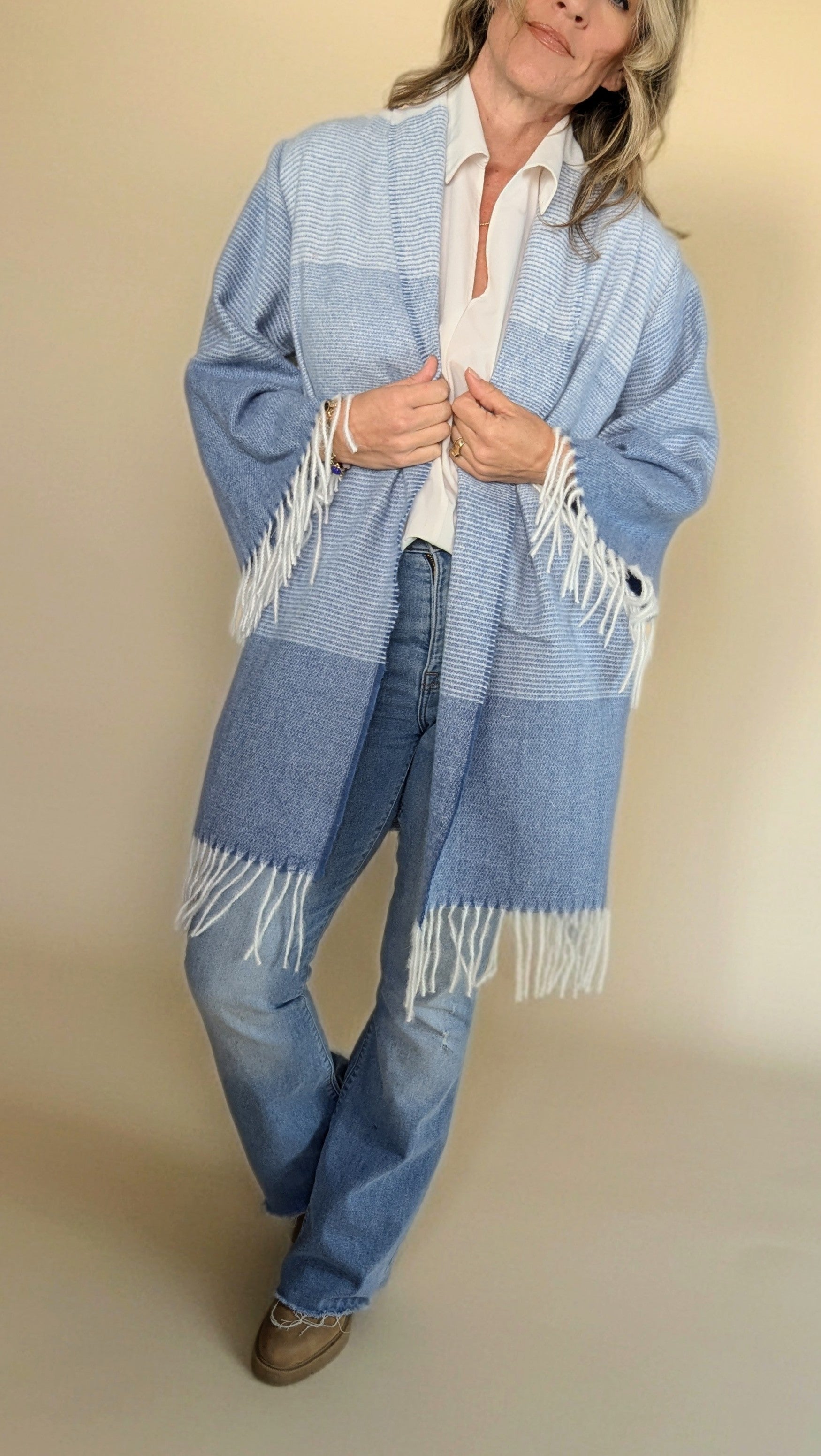 Blanket Cardigan- Blue Stripes
