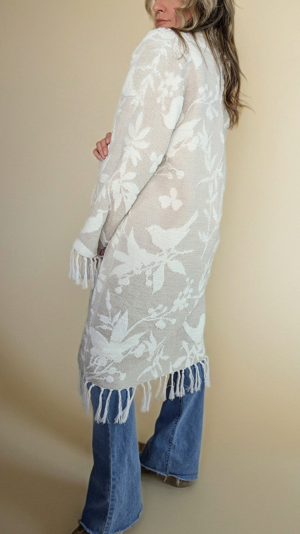 Blanket Cardigan- Birds & Fringe