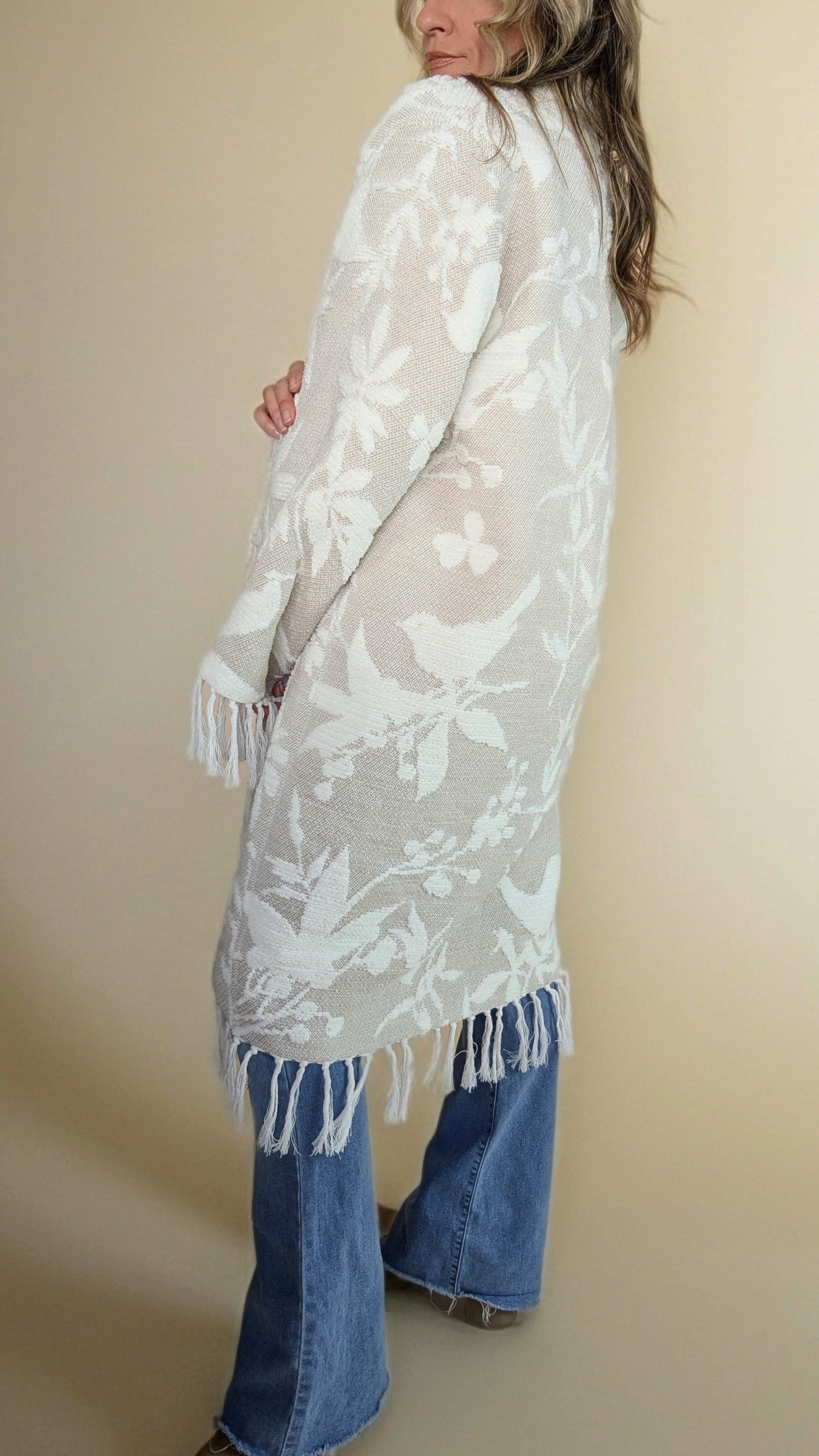 Blanket Cardigan- Birds & Fringe