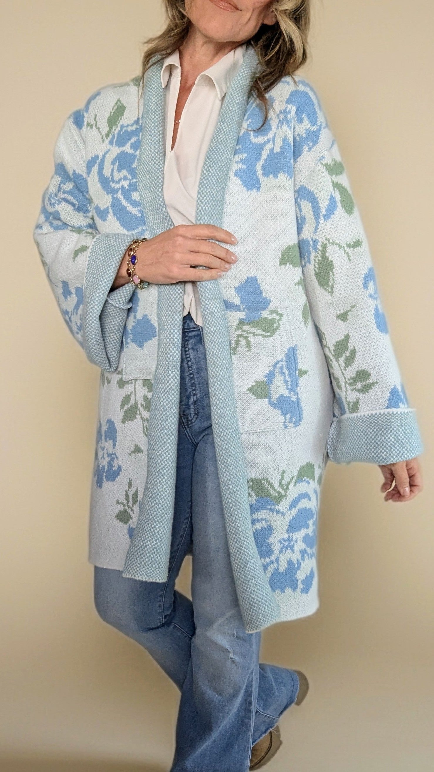 Blanket Cardigan- Blue Floral
