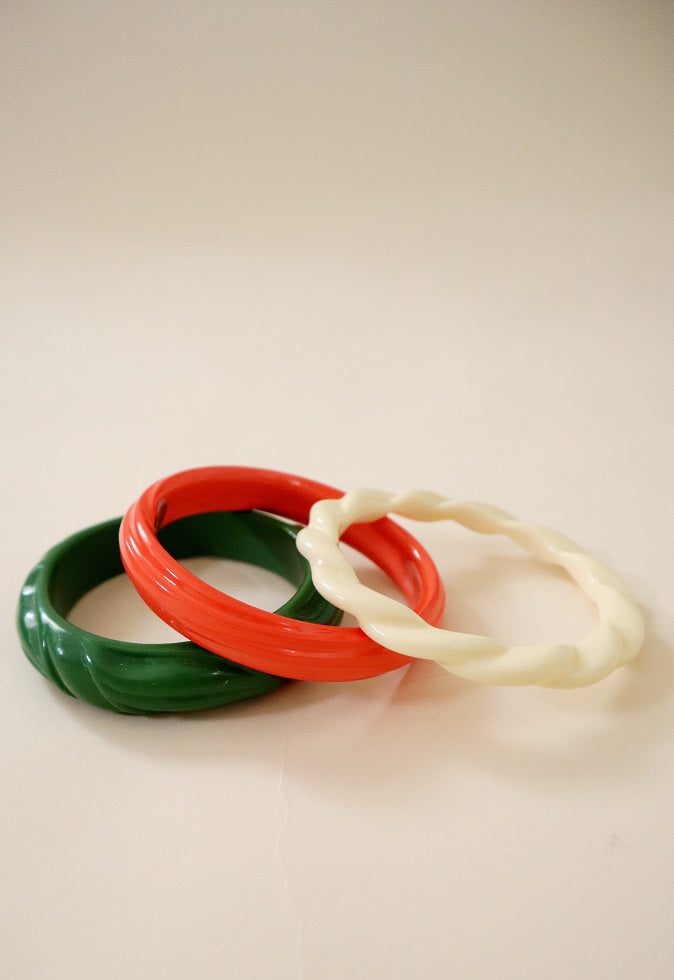 Cream, Green & Coral Bangle Collection