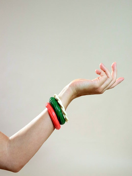 Cream, Green & Coral Bangle Collection