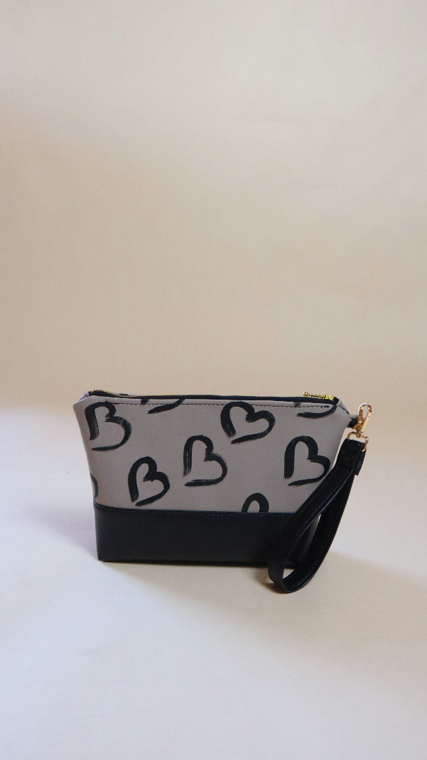 Cali Clutch- Grey Painted Hearts