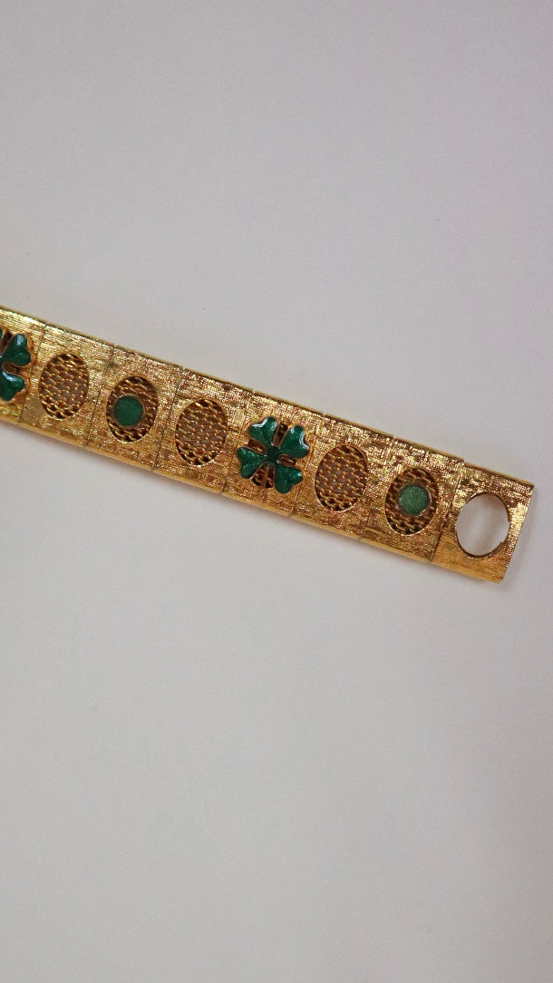 Gold & Green Shamrock Bracelet
