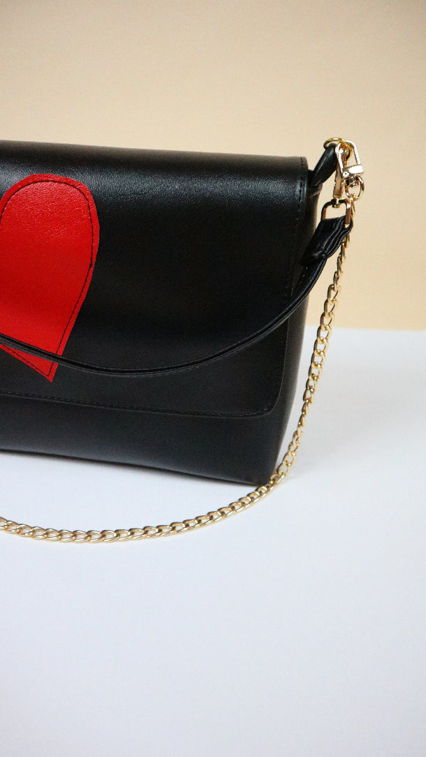 Charlotte Bag- Large Black w/red Hearts