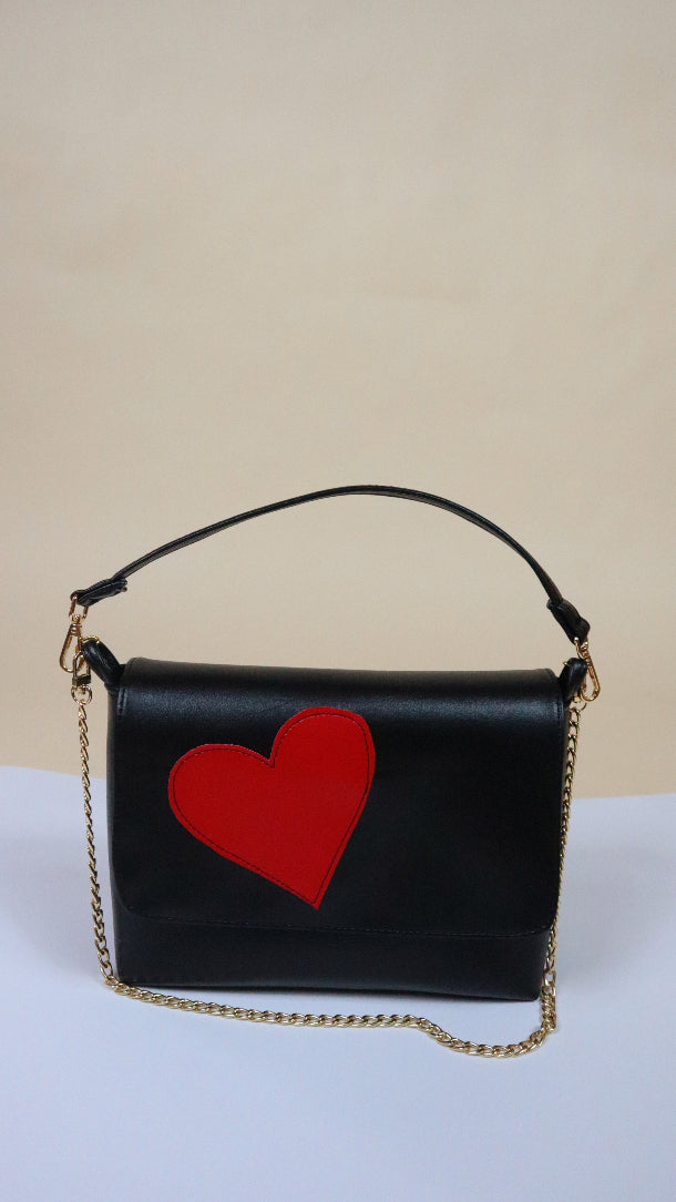 Charlotte Bag- Large Black w/red Hearts