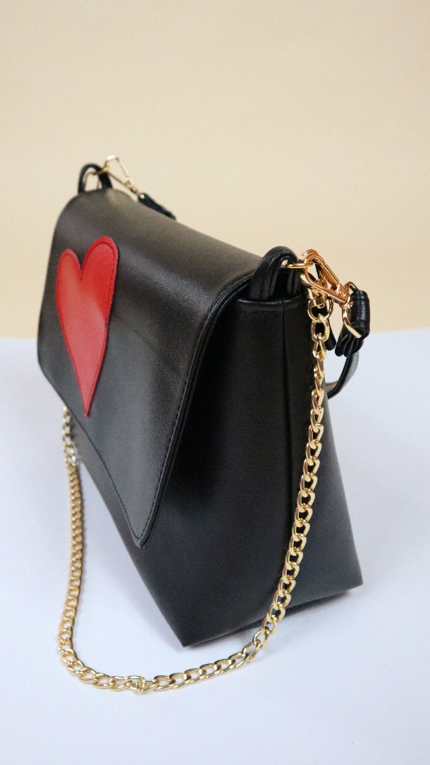 Charlotte Bag- Large Black w/red Hearts