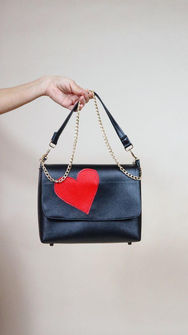 Charlotte Bag- Large Black w/red Hearts