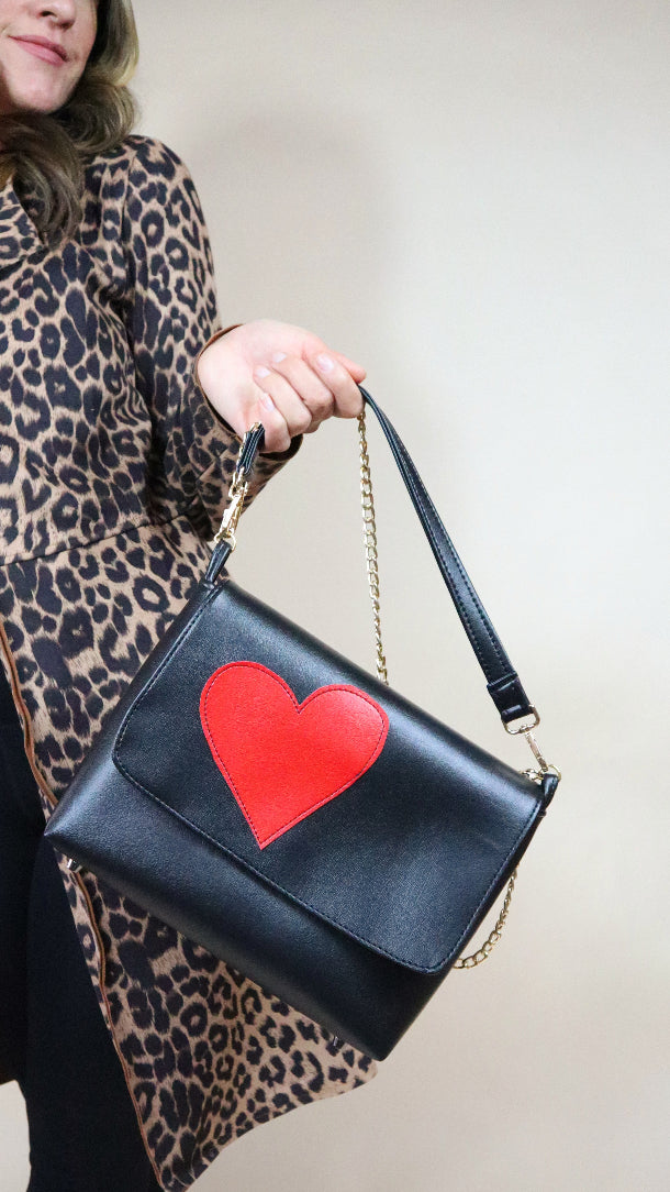 Charlotte Bag- Large Black w/red Hearts